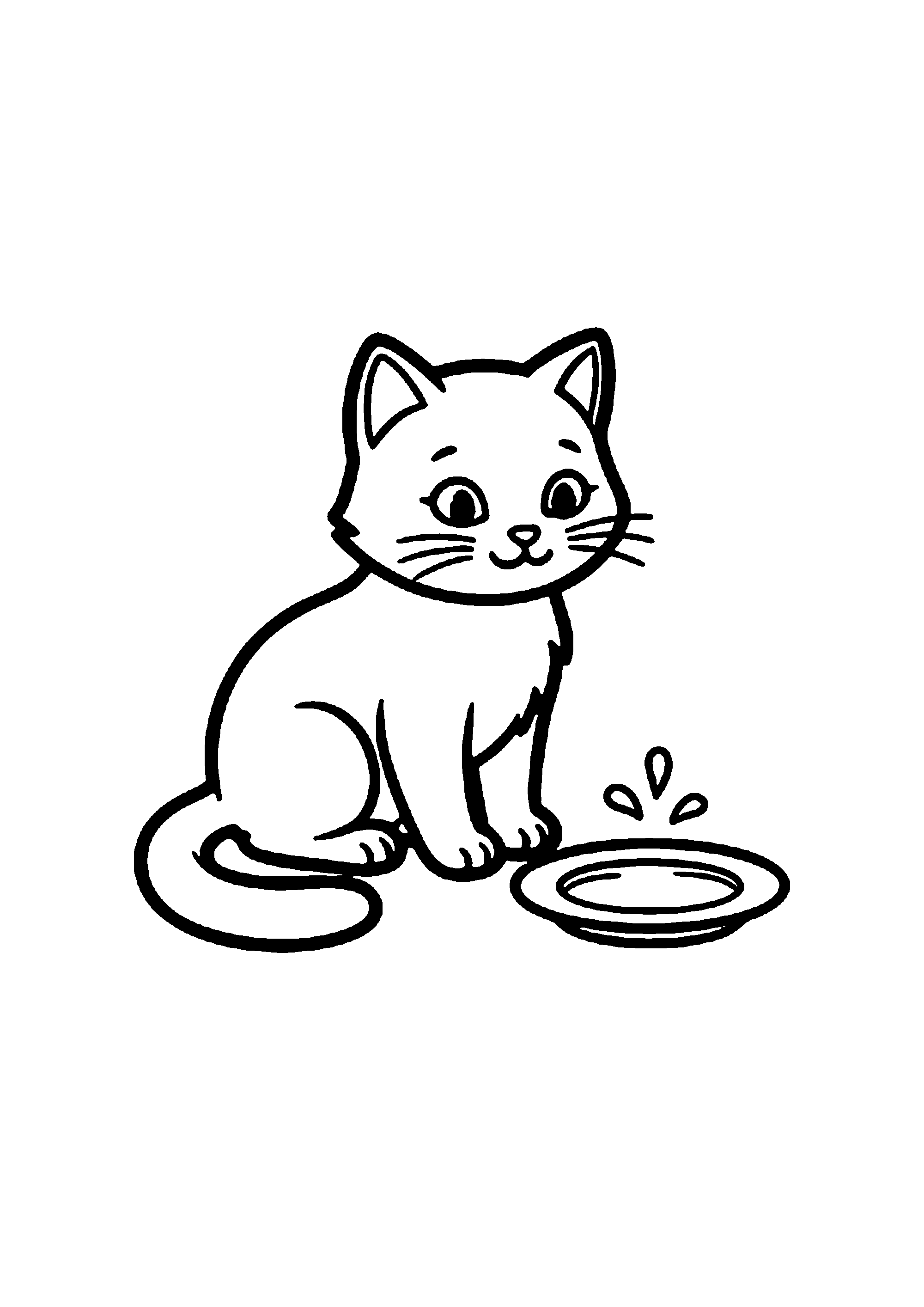 Coloriage aux contours nets : Chaton Paisible Couché sur le Tapis