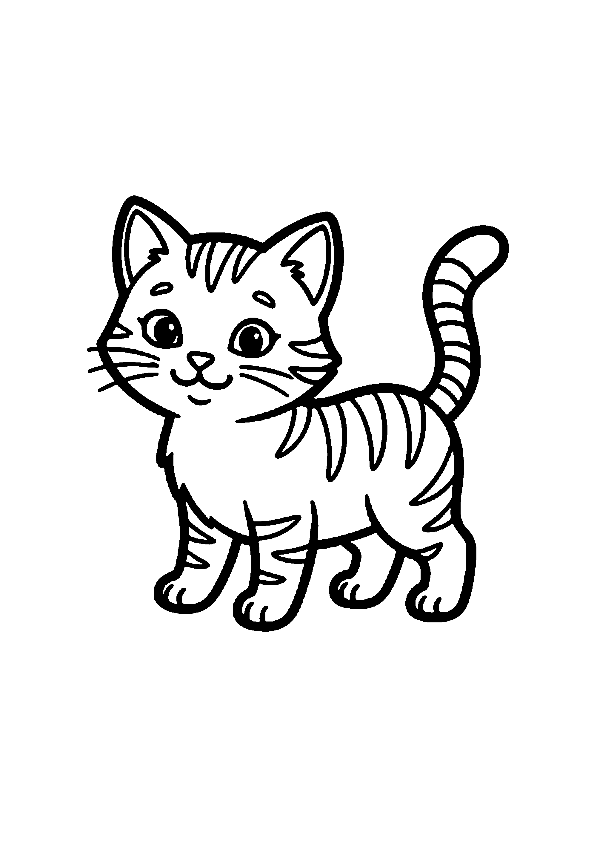Coloriage aux contours nets : Chat Rencontrant un Papillon dans le Jardin