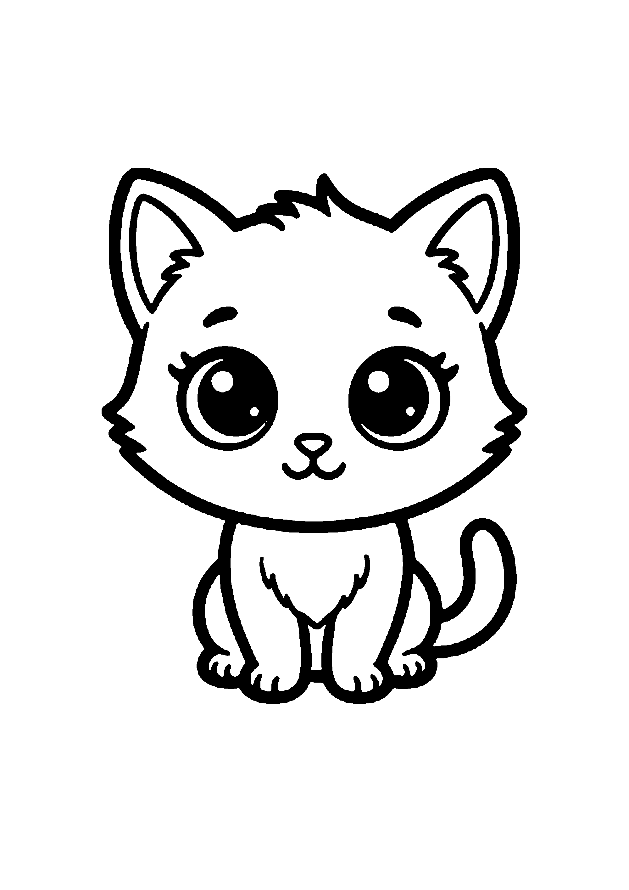 Coloriage aux contours nets : Petit Chaton Gourmand devant son Bol de Lait