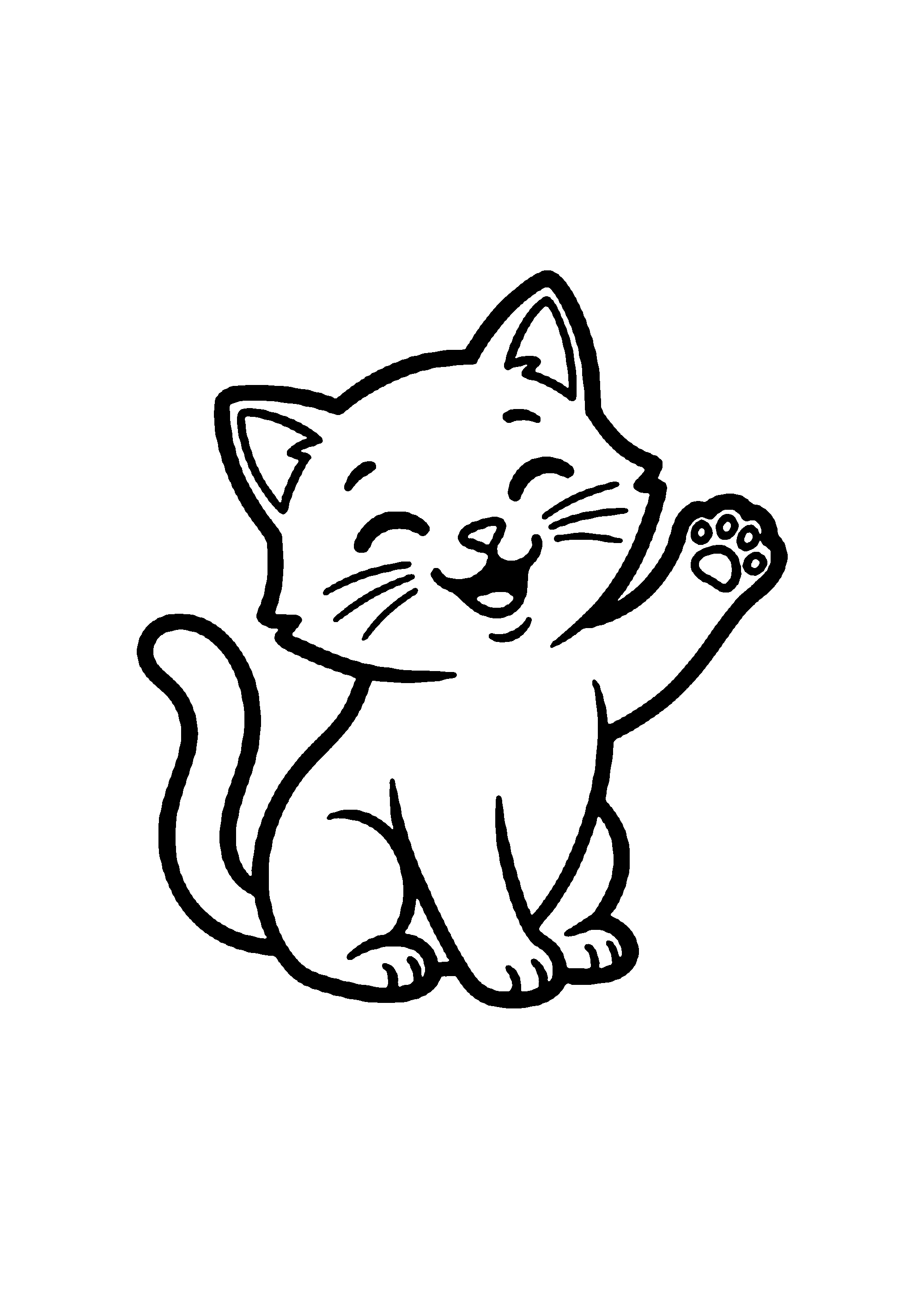Coloriage aux contours nets : Chat Étiré Faisant sa Toilette au Soleil