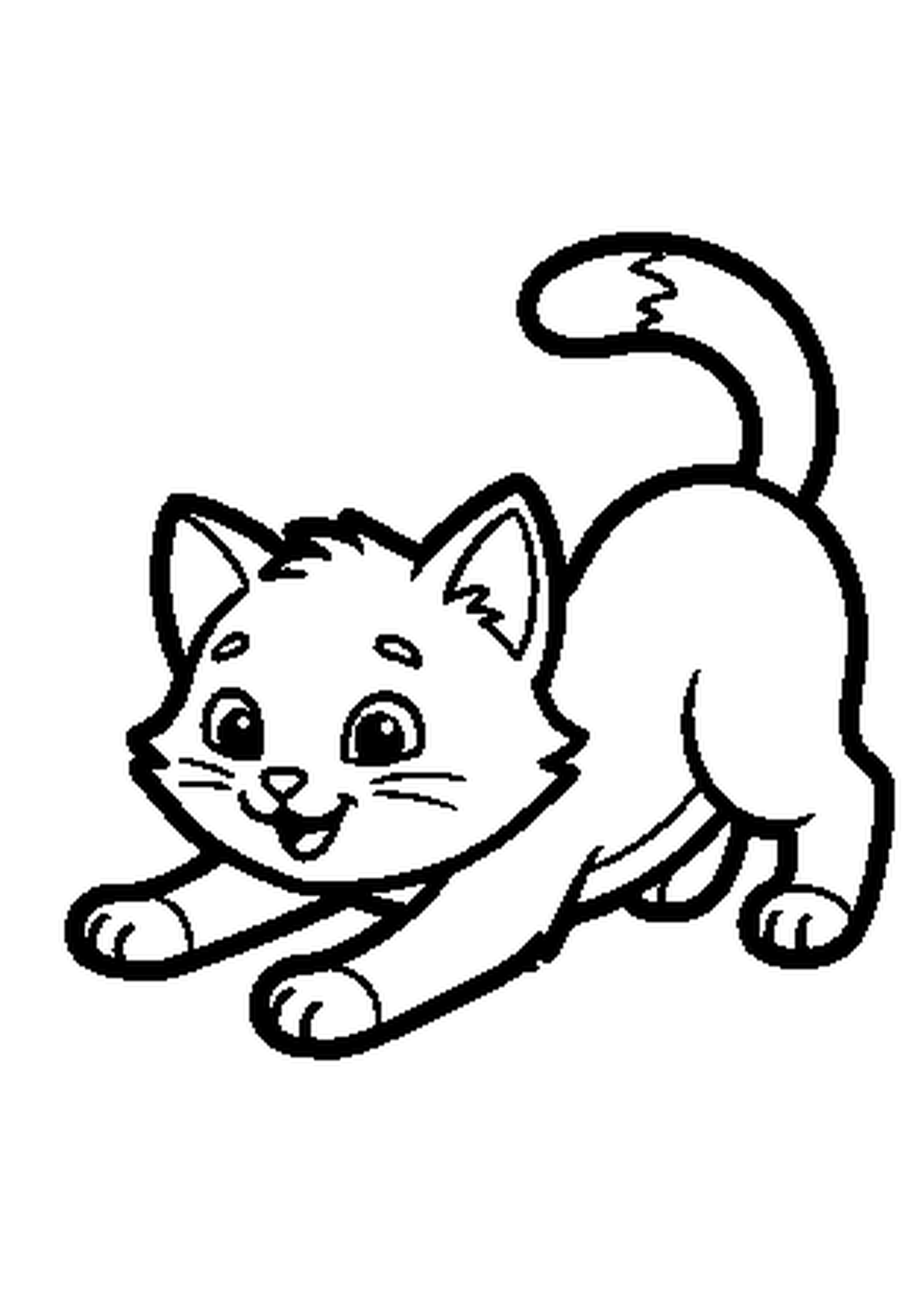 Coloriage aux contours nets : Chaton Farceur Attrapant une Plume