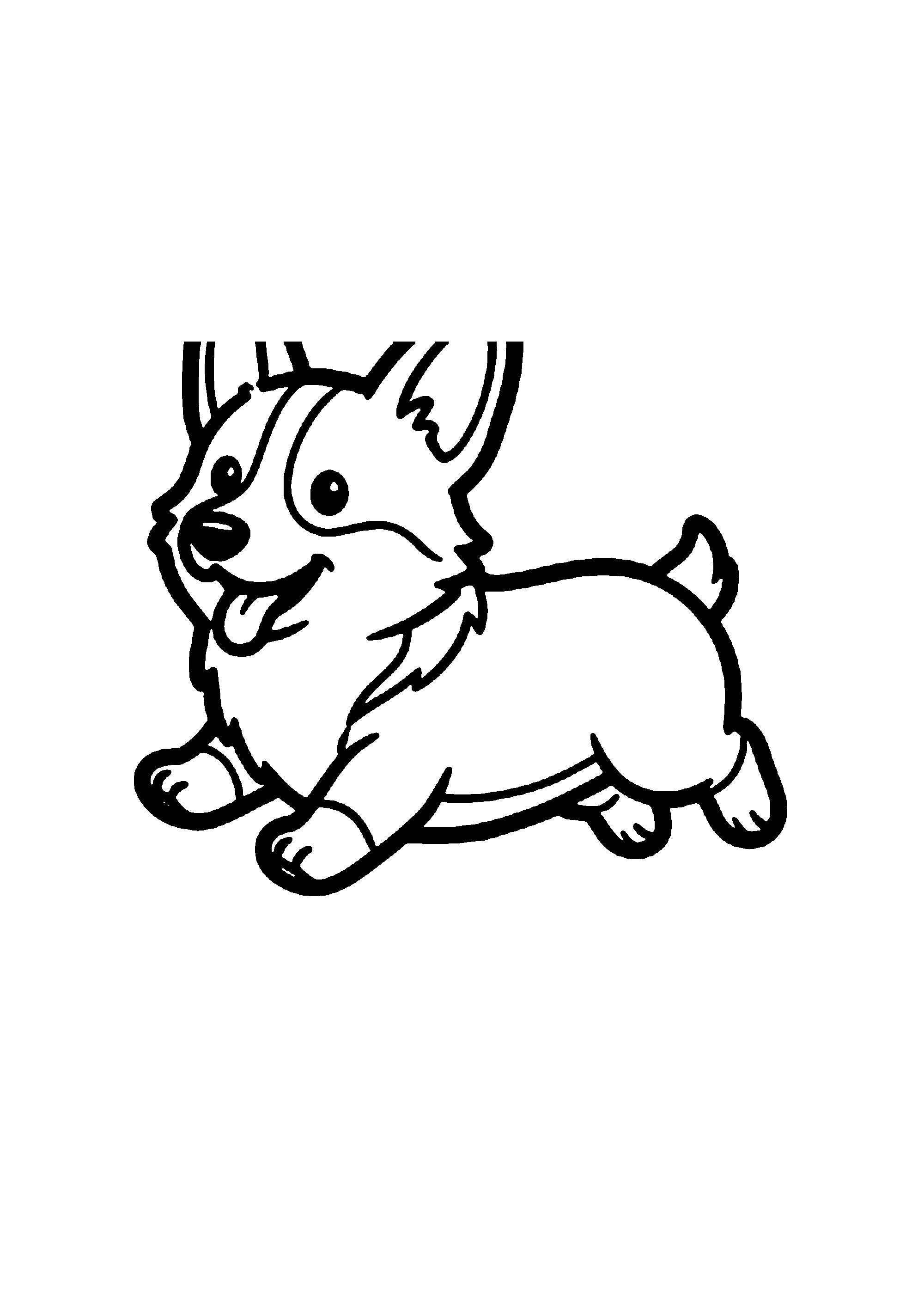 Coloriage aux contours nets : Chiot Corgi Joueur Bondissant