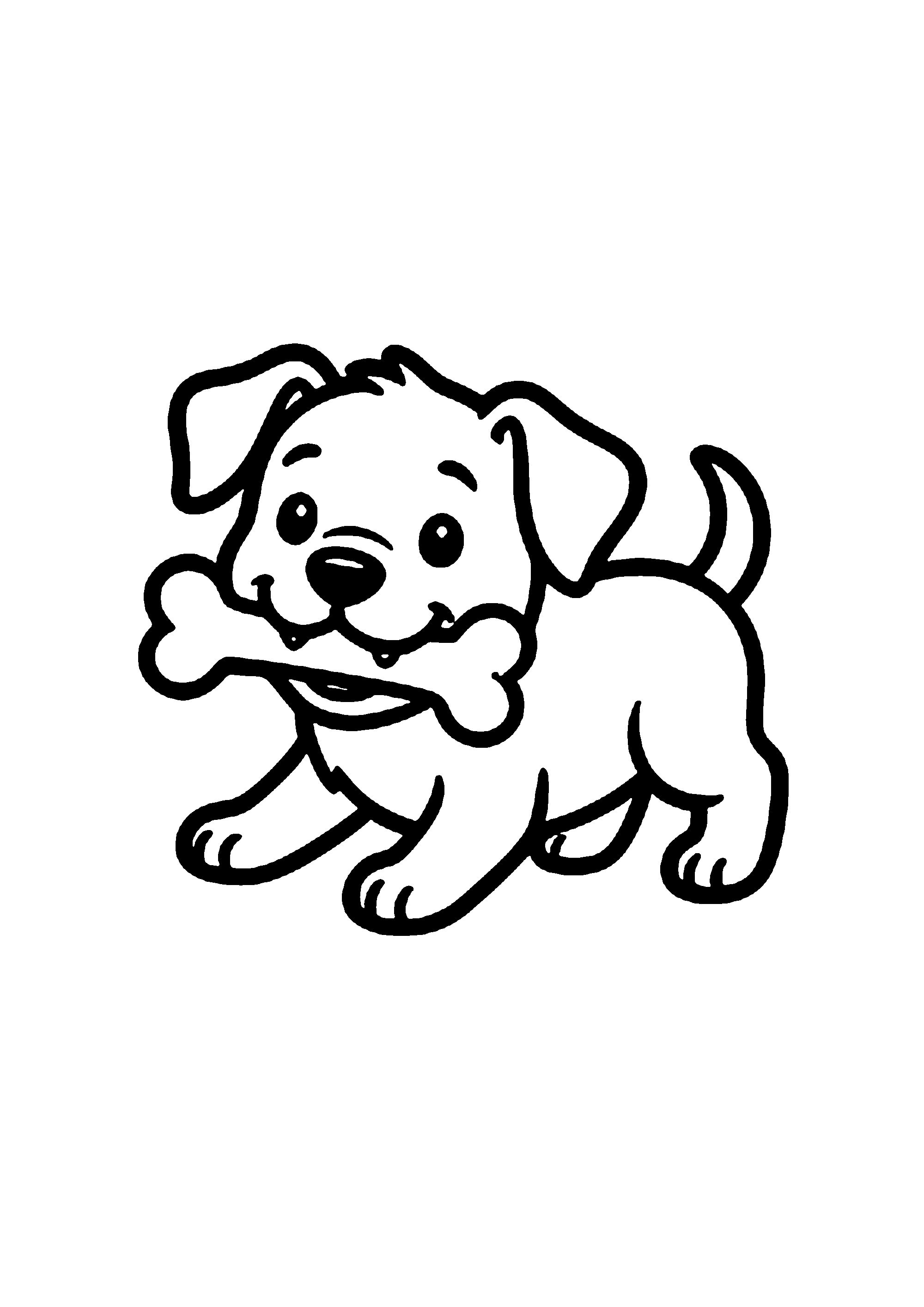 Coloriage aux contours nets : Chiot Rongeant son Gros Os