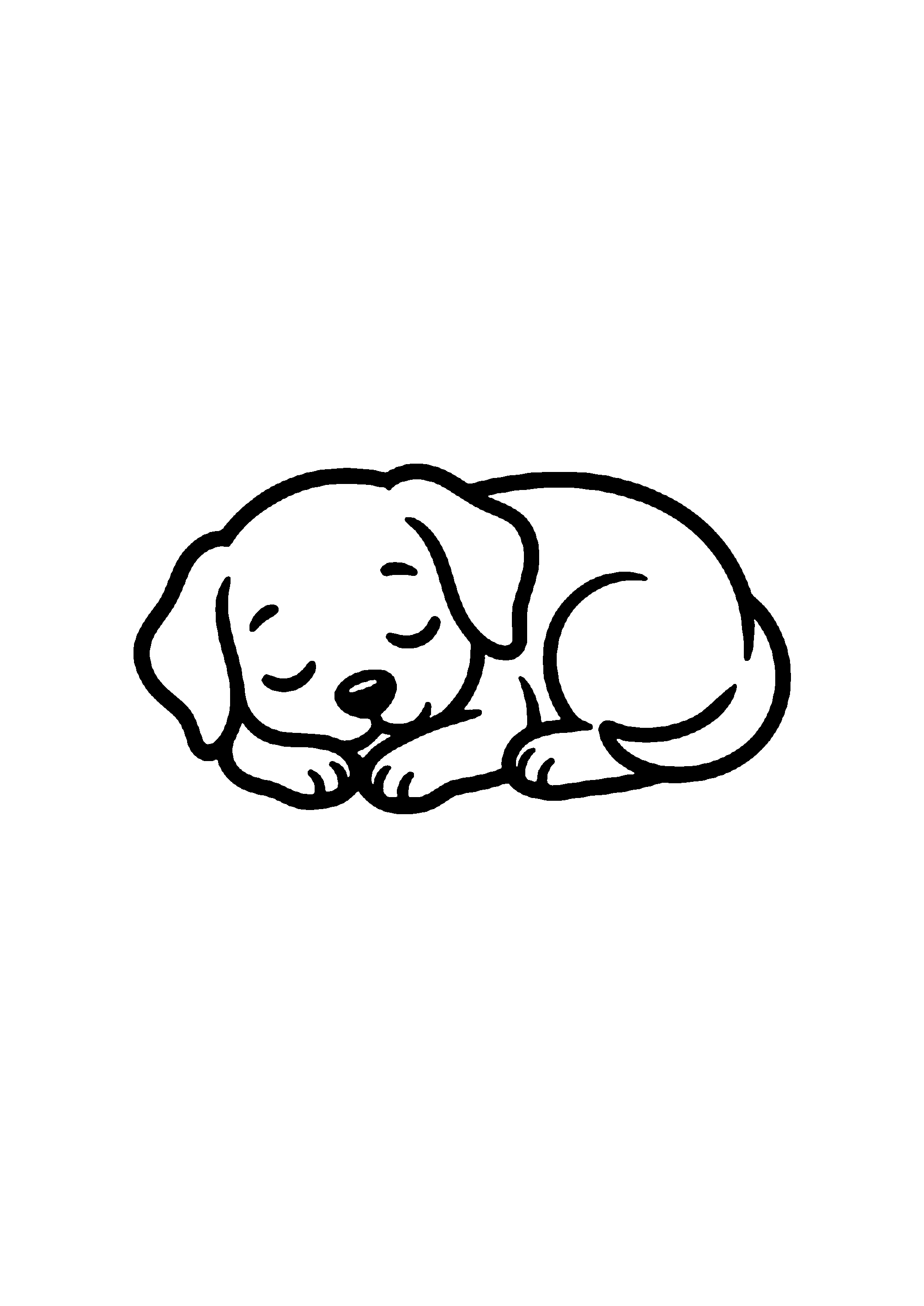Coloriage aux contours nets : Chiot Fatigué Endormi en Rond