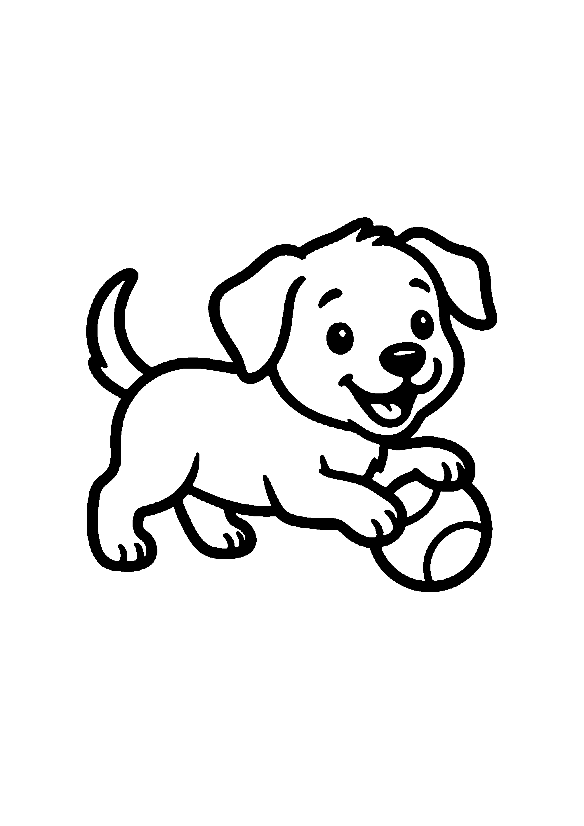 Coloriage aux contours nets : Chiot Joueur avec sa Balle Rebondissante