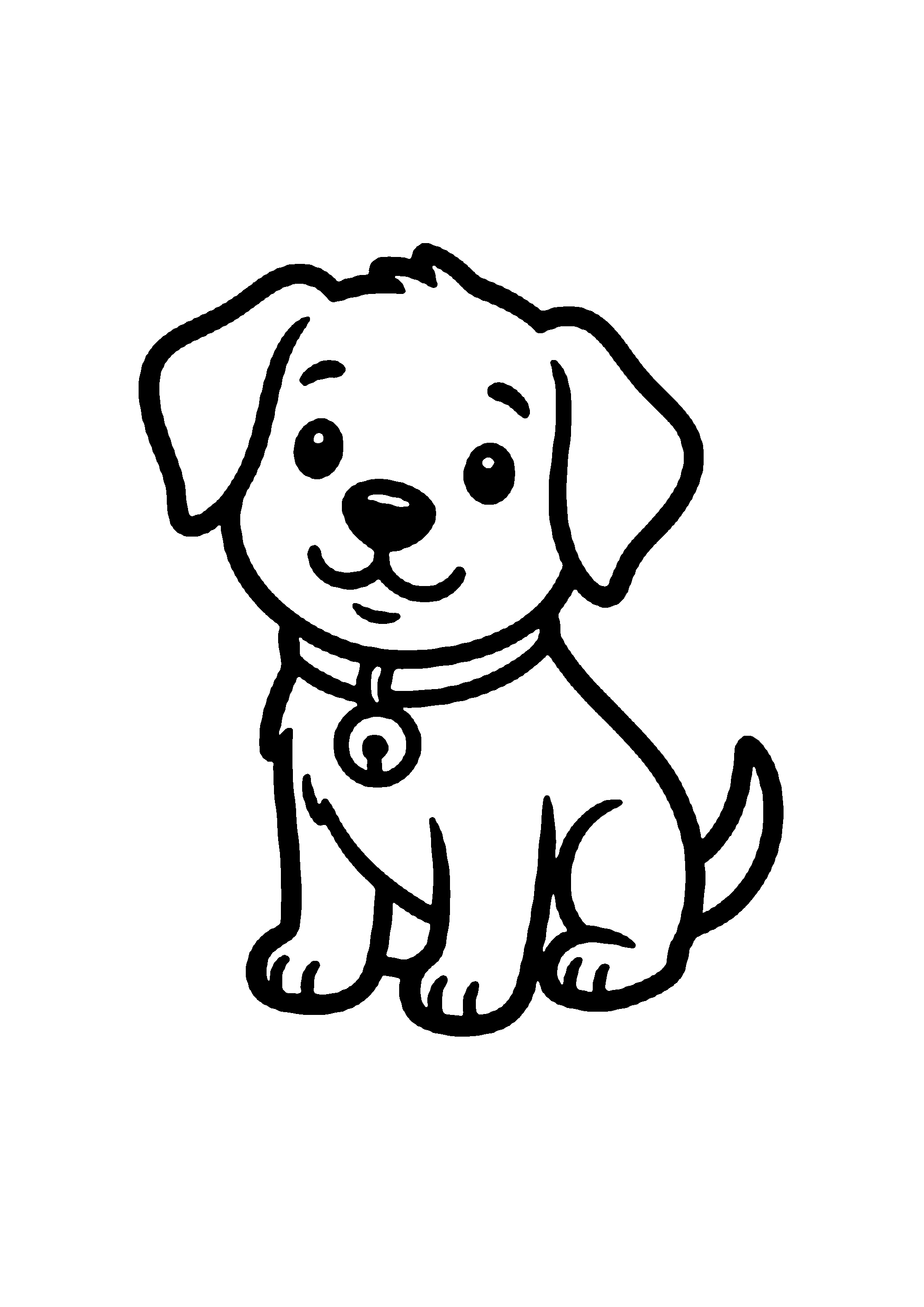 Coloriage aux contours nets : Chiot Portant un Collier avec Clochette
