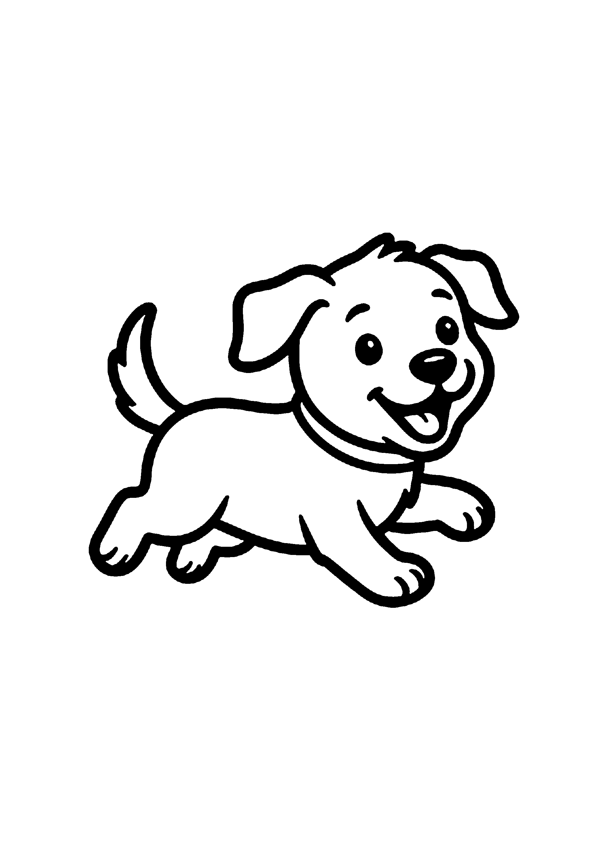 Coloriage aux contours nets : Chiot Vif Courant dans l'Herbe