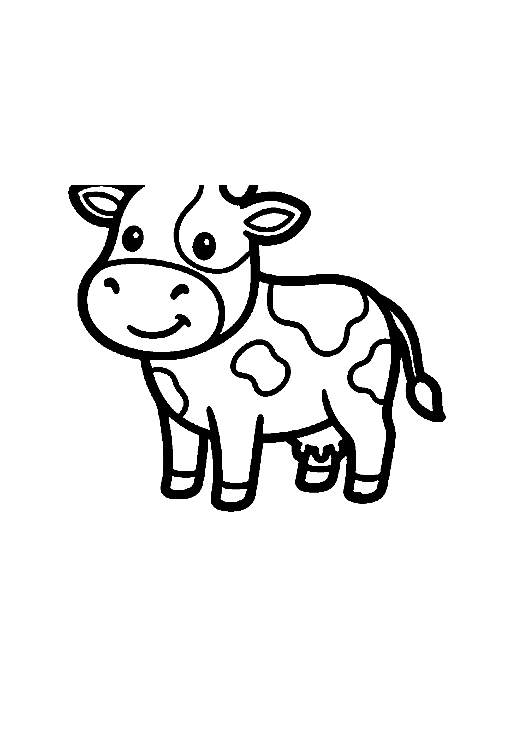 Coloriage aux contours nets : Vache Paisible Broutant dans le Pré Fleuri