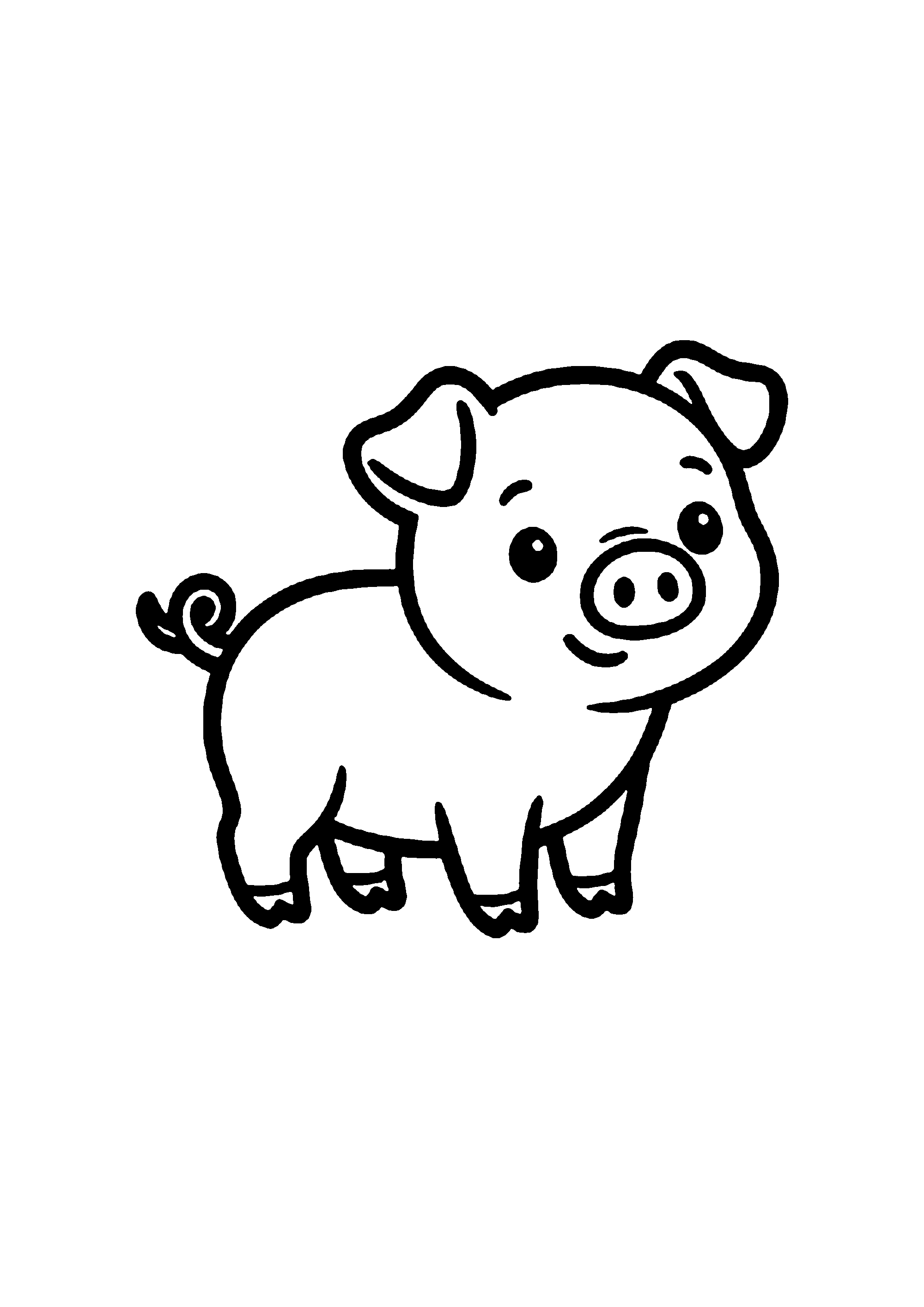 Coloriage aux contours nets : Petit Cochon Rigolo avec sa Queue en Tire-bouchon