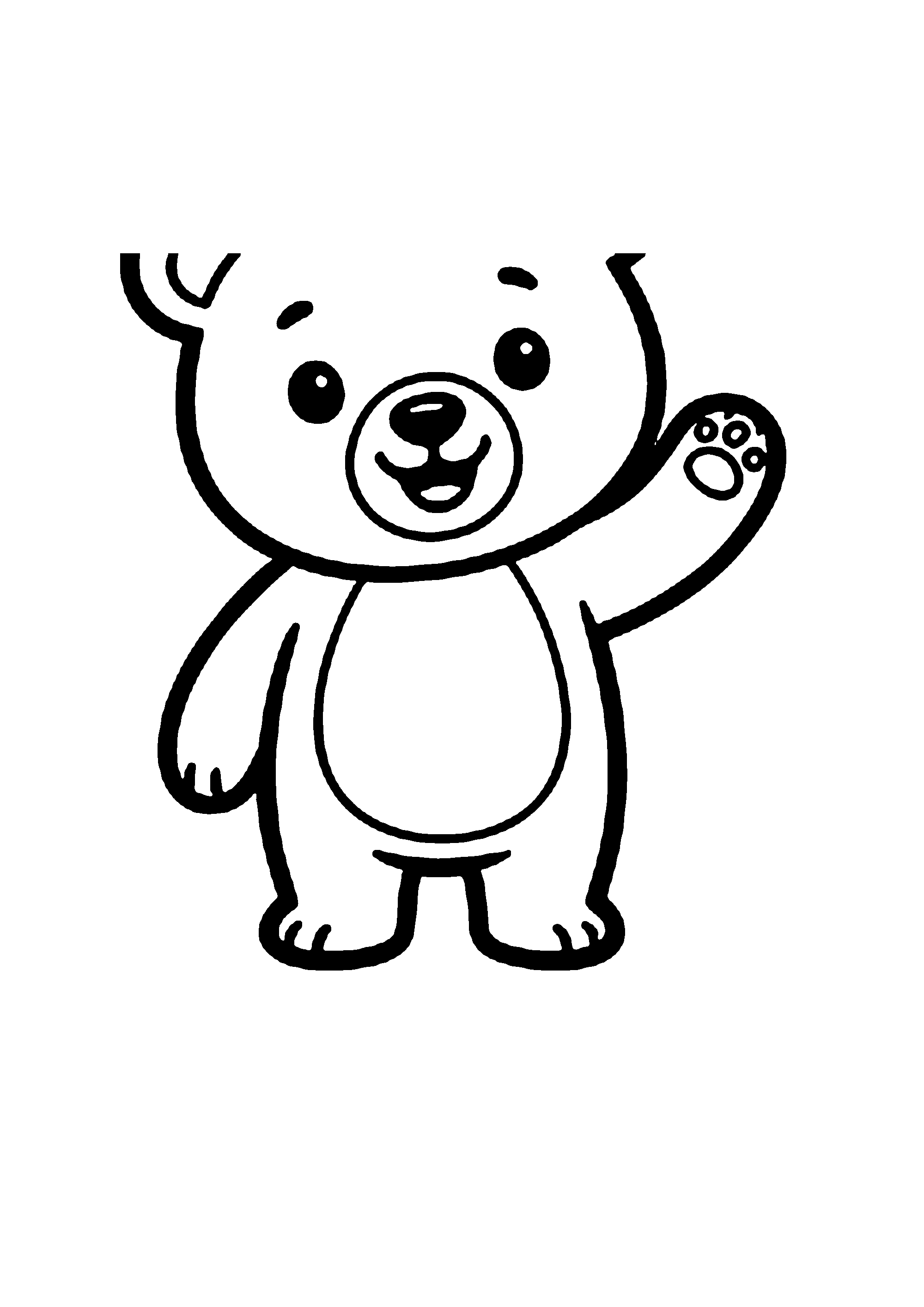 Coloriage aux contours nets : Ourson Souriant Faisant Coucou de la Patte