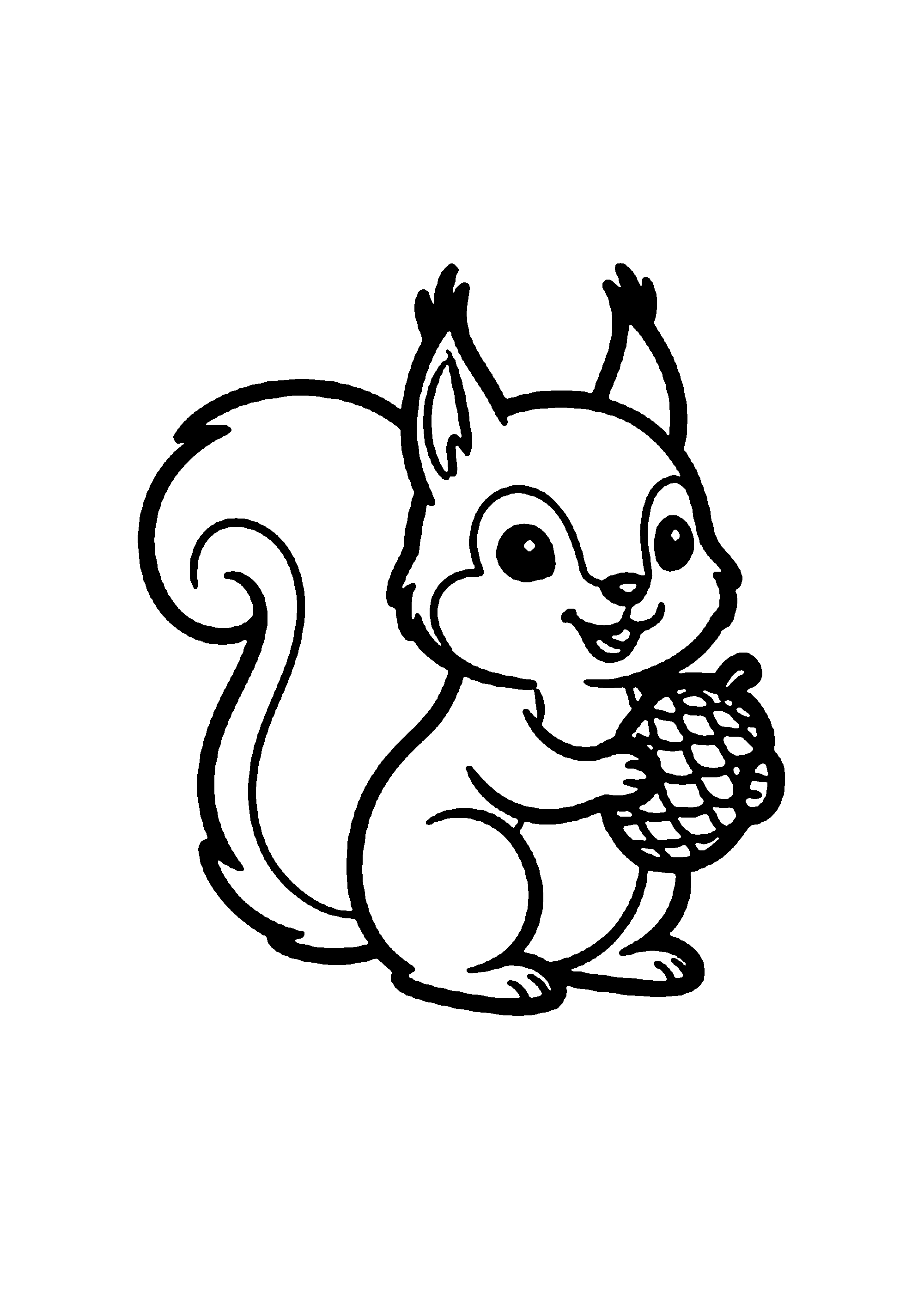 Coloriage aux contours nets : Écureuil Malin Serrant une Pomme de Pin