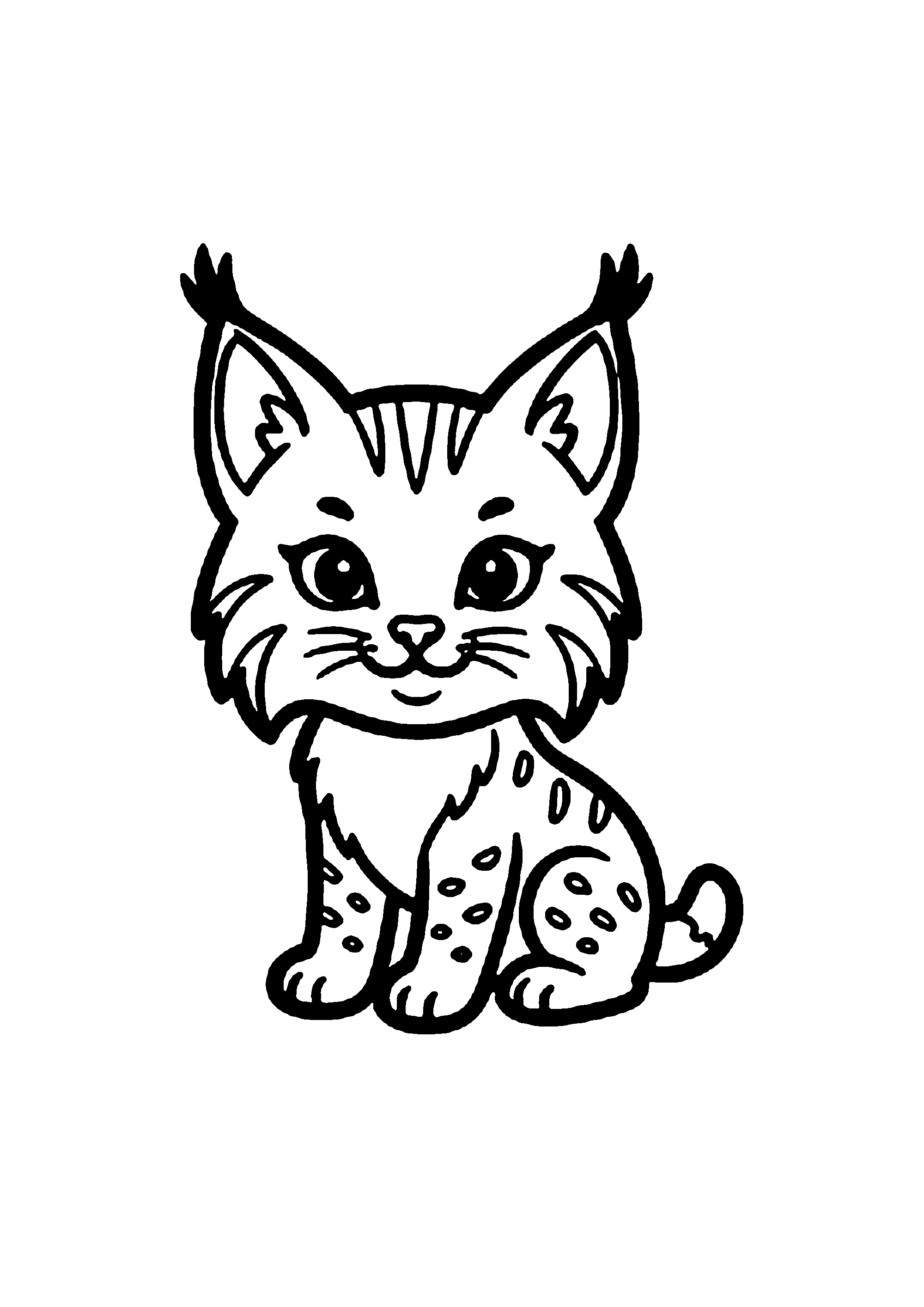 Coloriage aux contours nets : Bébé Lynx avec ses Touffes d'Oreilles