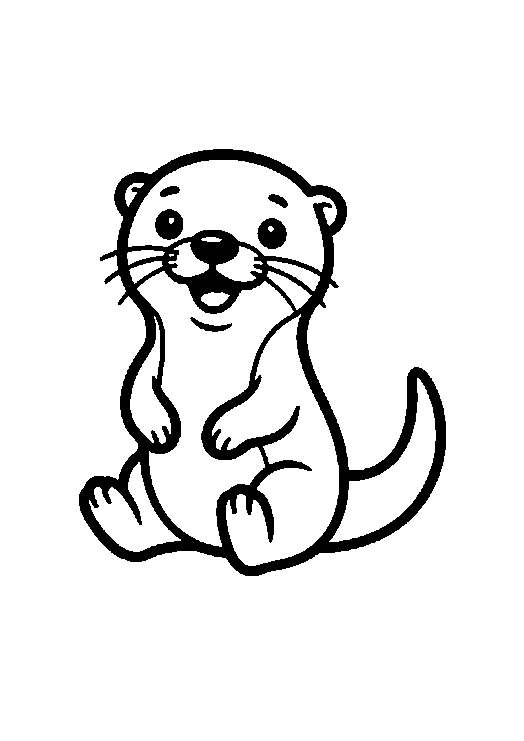 Coloriage aux contours nets : Loutre Joueuse Nageant dans la Rivière