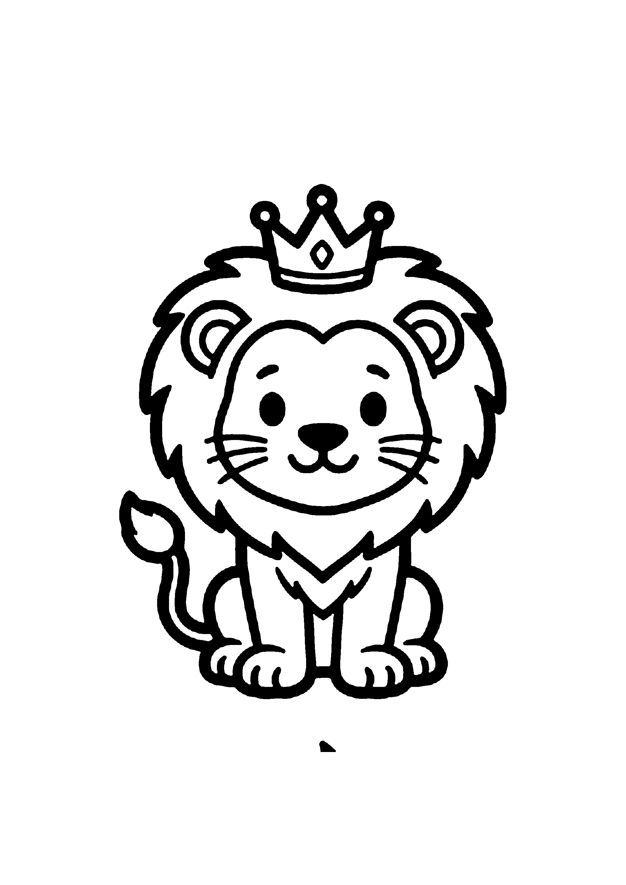 Coloriage aux contours nets : Jeune Roi Lion avec sa Couronne Dorée