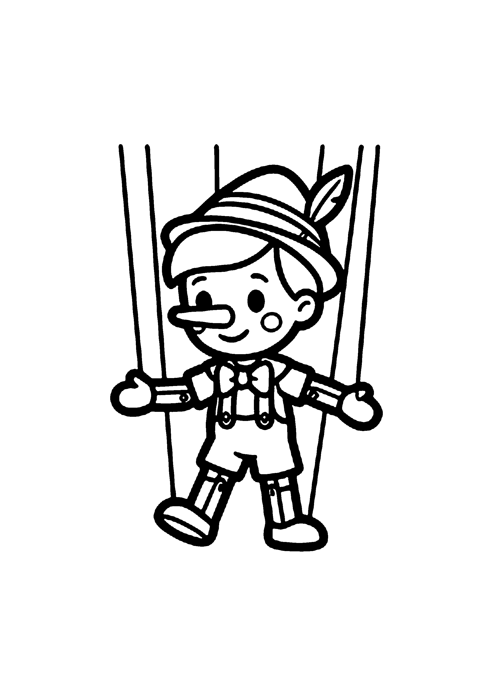 Coloriage aux contours nets : Marionnette de Bois Magique au Chapeau Pointu