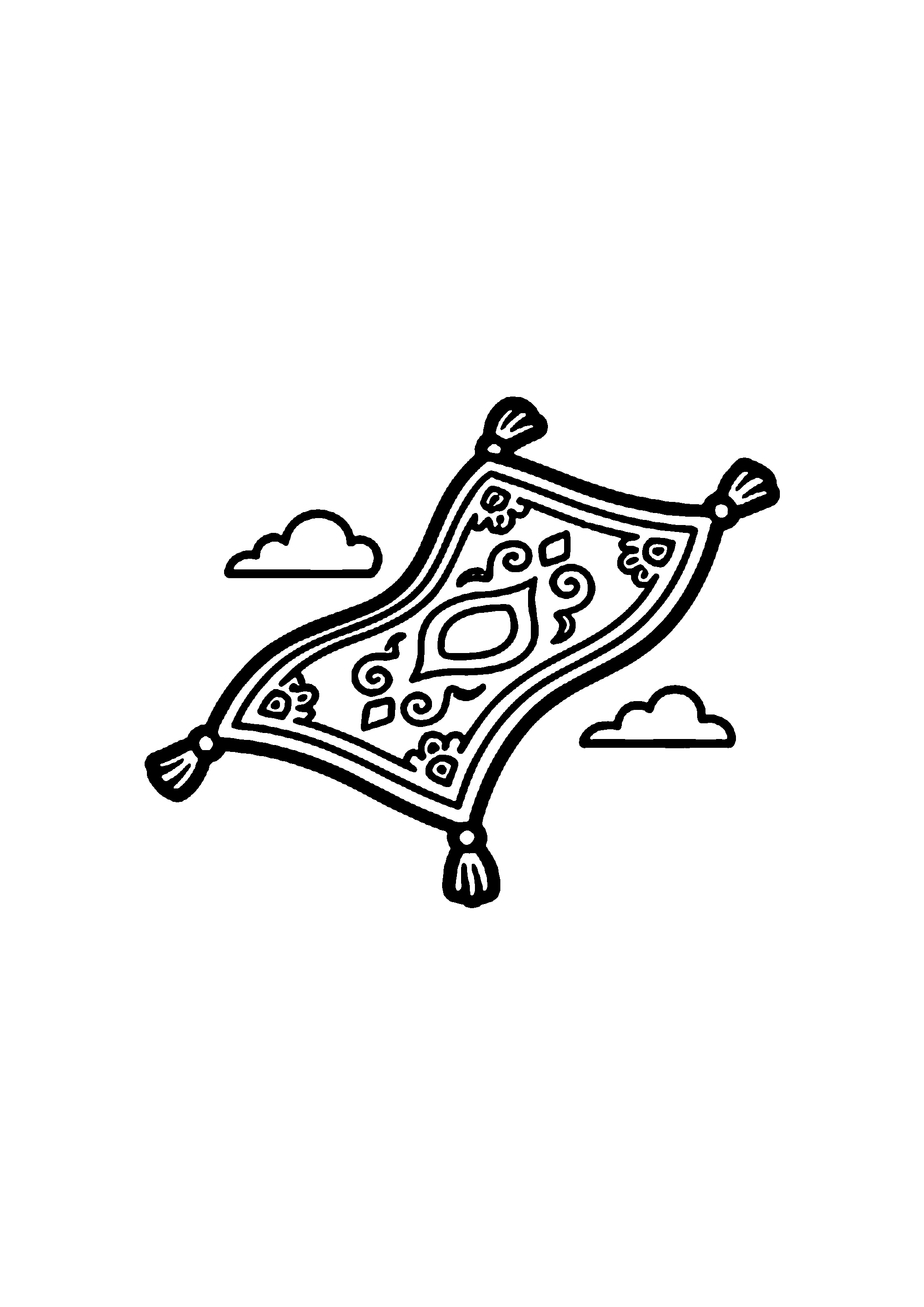 Coloriage aux contours nets : Tapis Volant Merveilleux survolant les Nuages