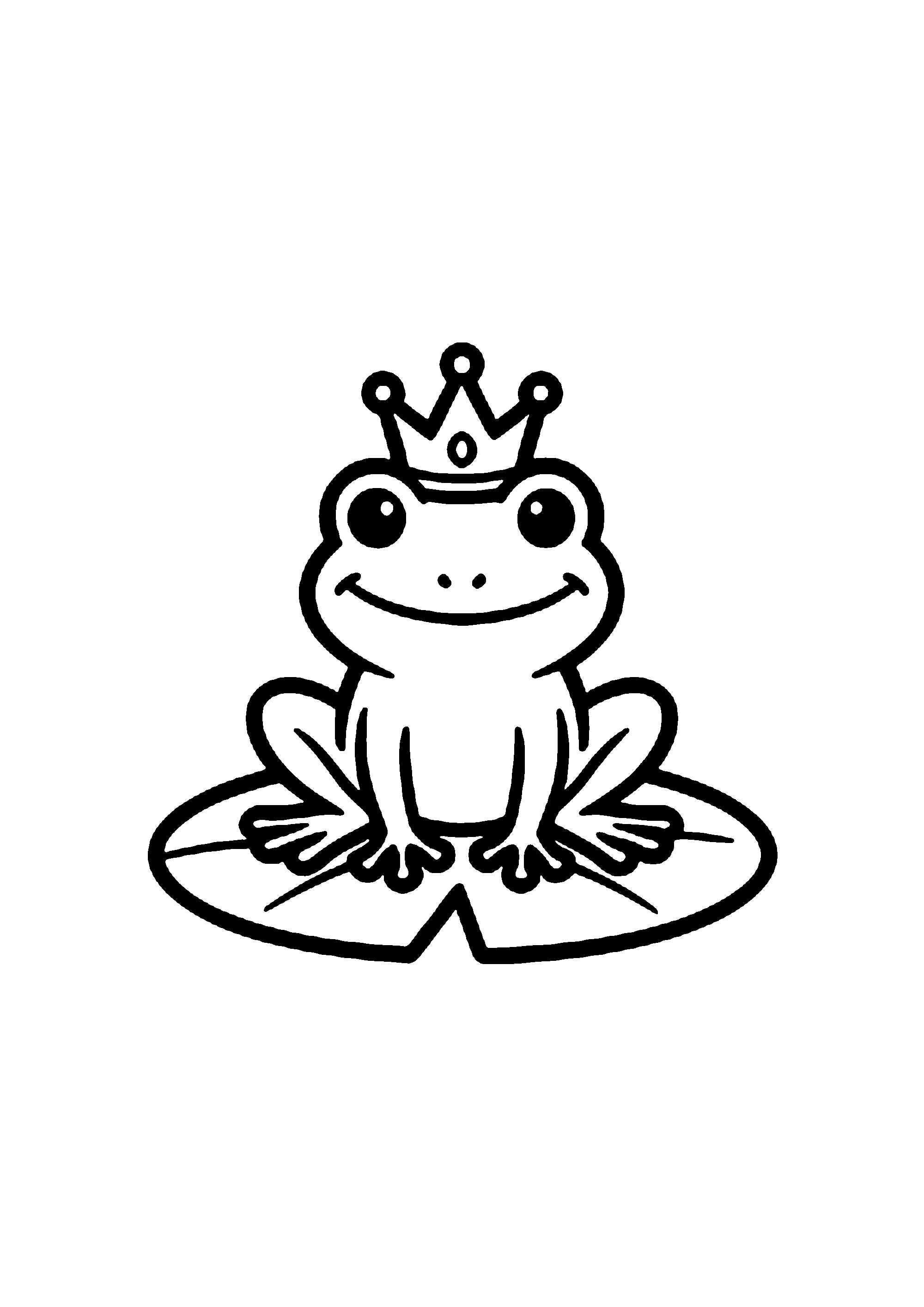 Coloriage aux contours nets : Prince Grenouille Couronné sur son Nénuphar