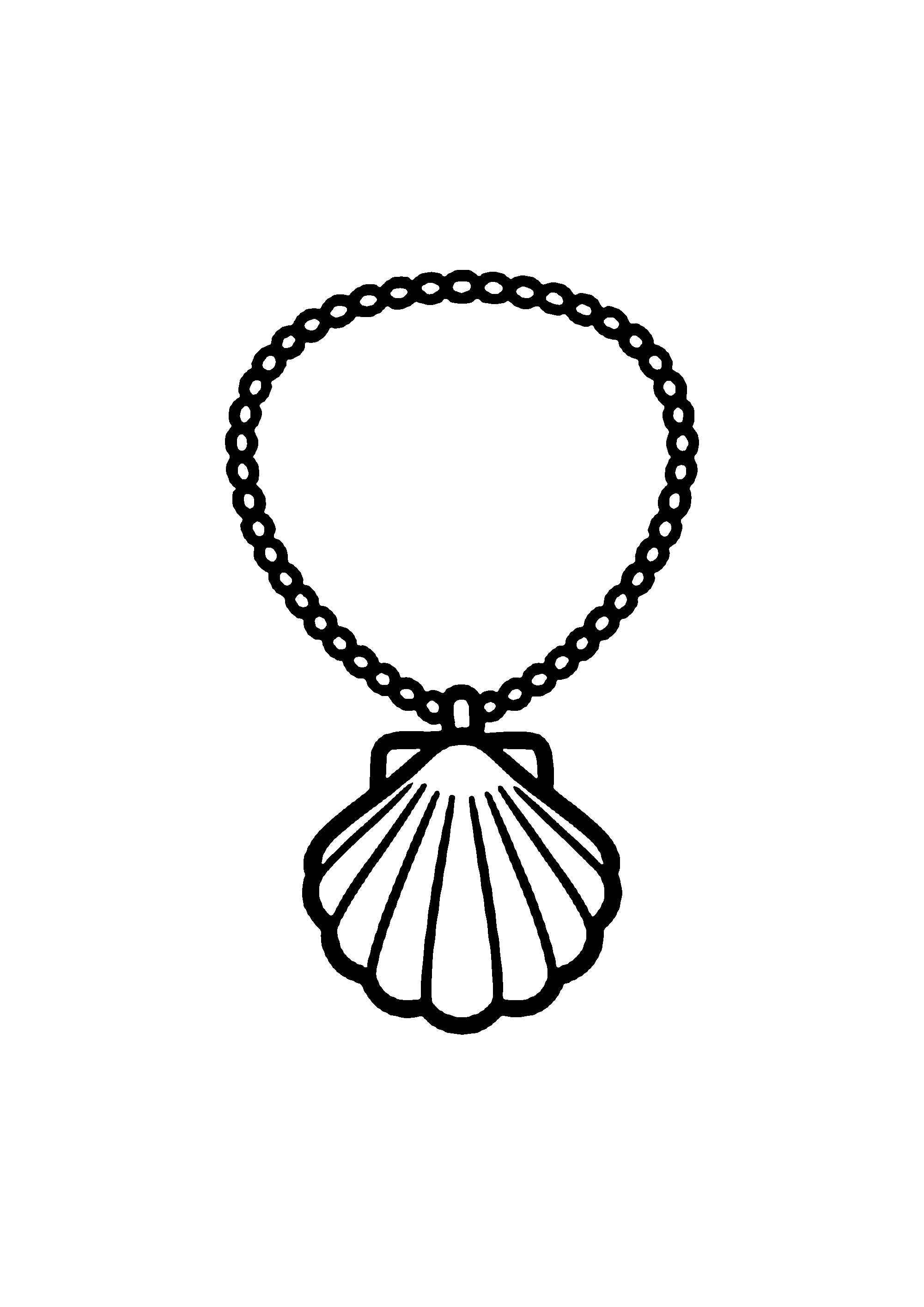 Coloriage aux contours nets : Collier de Perles Précieuses au Pendentif Coquillage