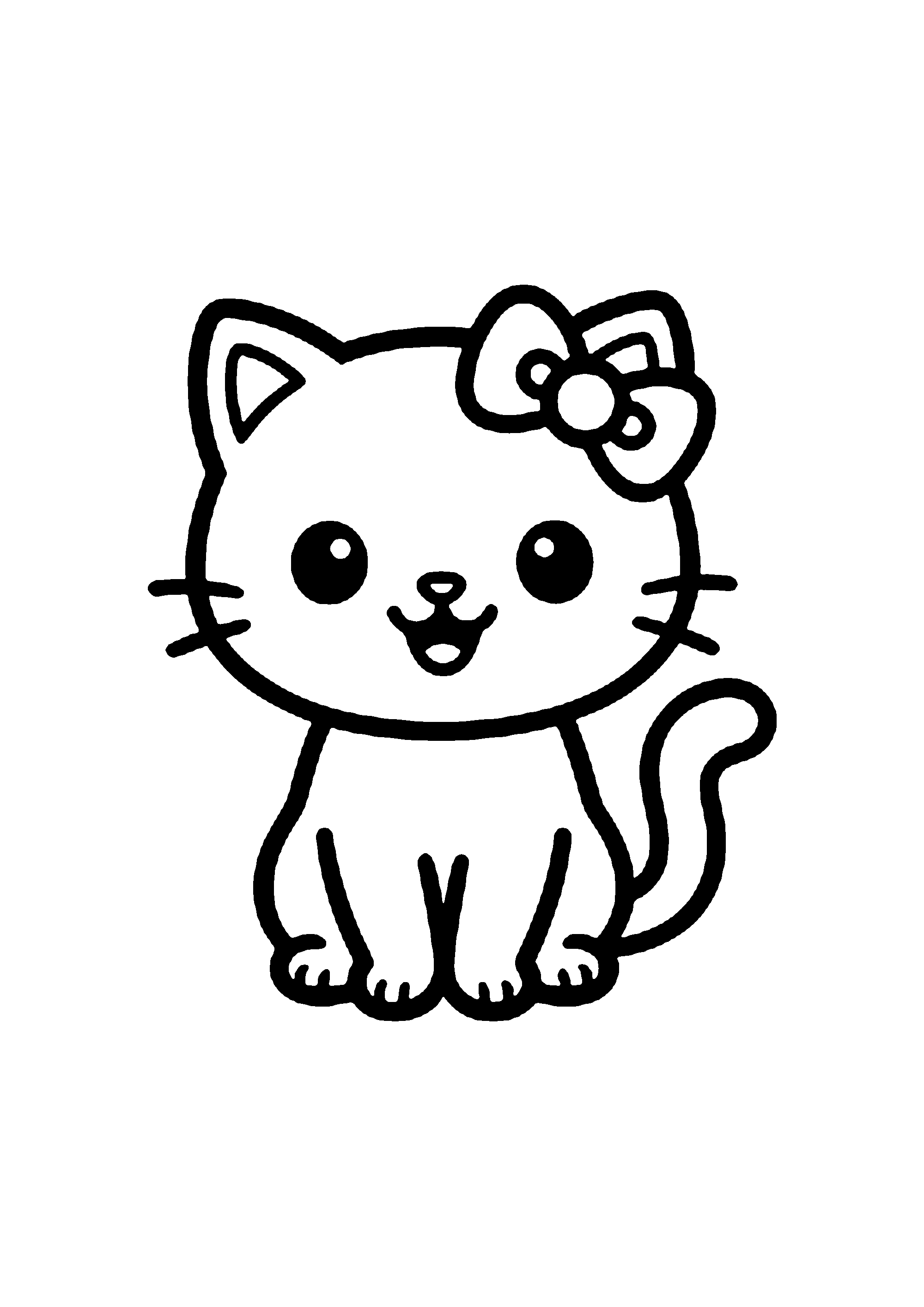 Coloriage aux contours nets : Hello Kitty Assise Sagement avec son Nœud Rose