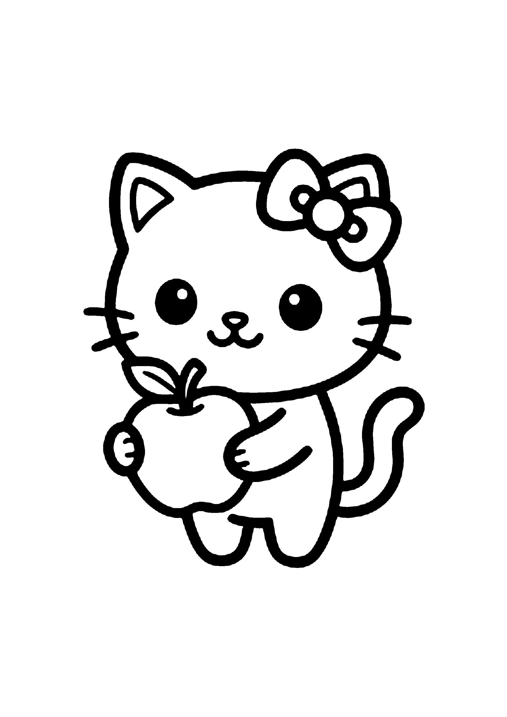 Coloriage aux contours nets : Hello Kitty Gourmande avec sa Pomme Rouge