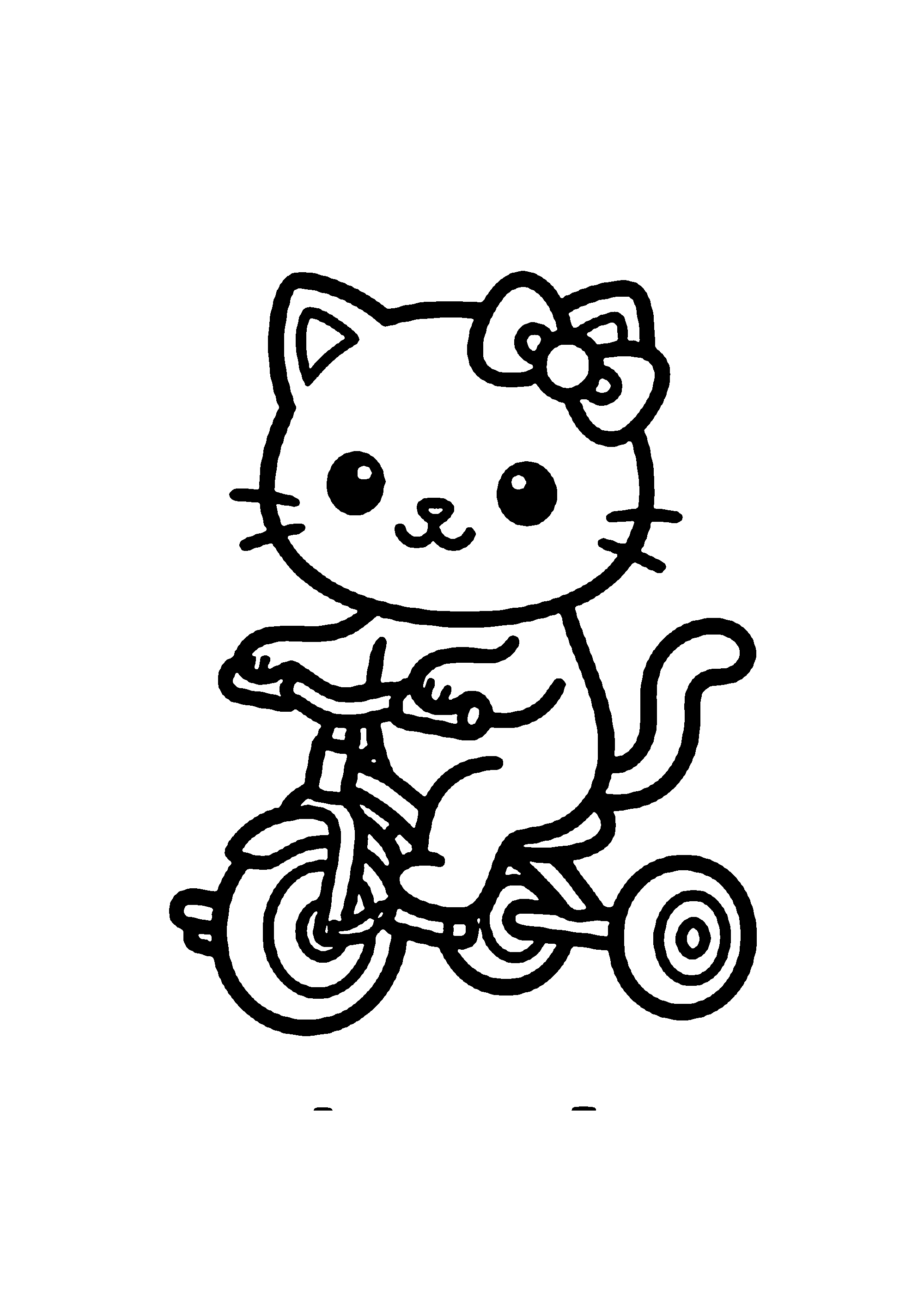 Coloriage aux contours nets : Hello Kitty Pédalant sur son Joli Tricycle