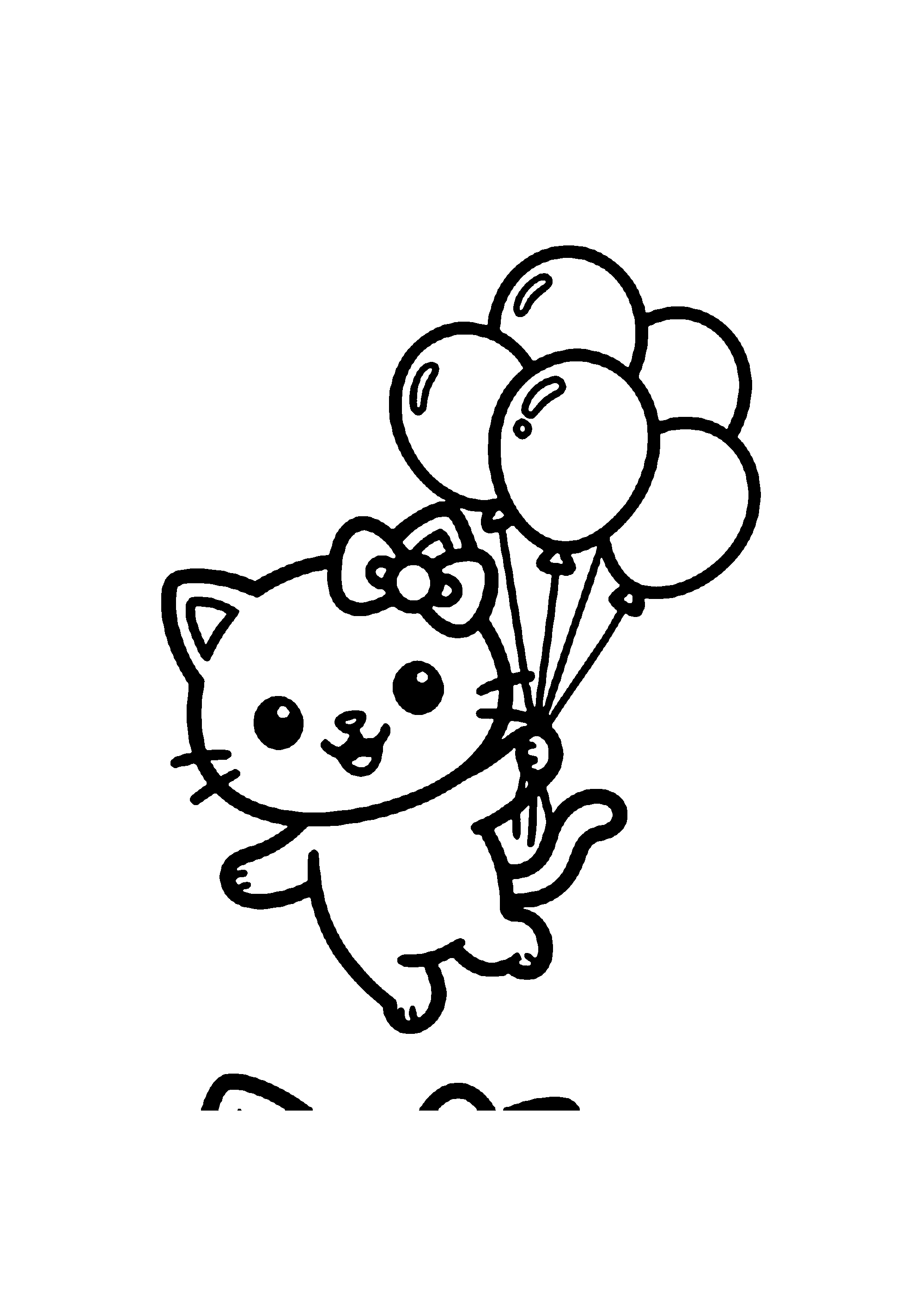 Coloriage aux contours nets : Hello Kitty S'Envolant avec ses Ballons Colorés