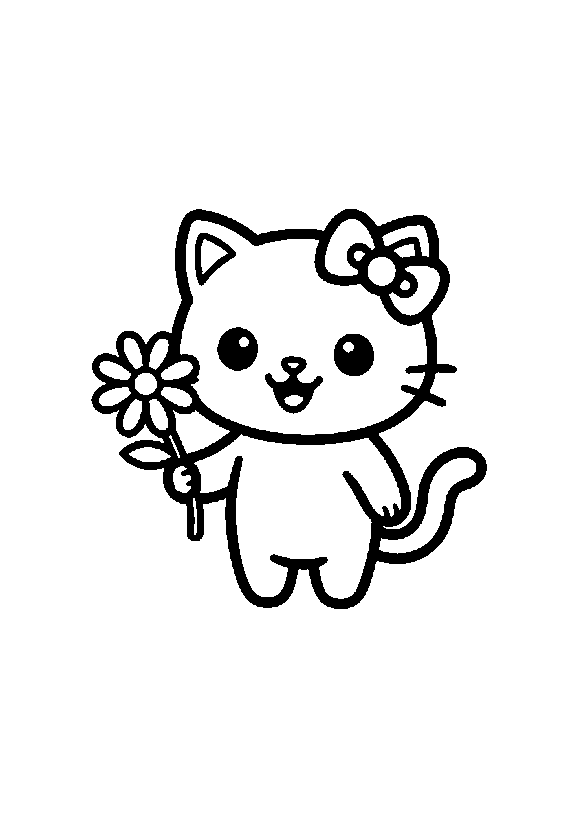 Coloriage aux contours nets : Hello Kitty Écolière avec son Sac à Dos