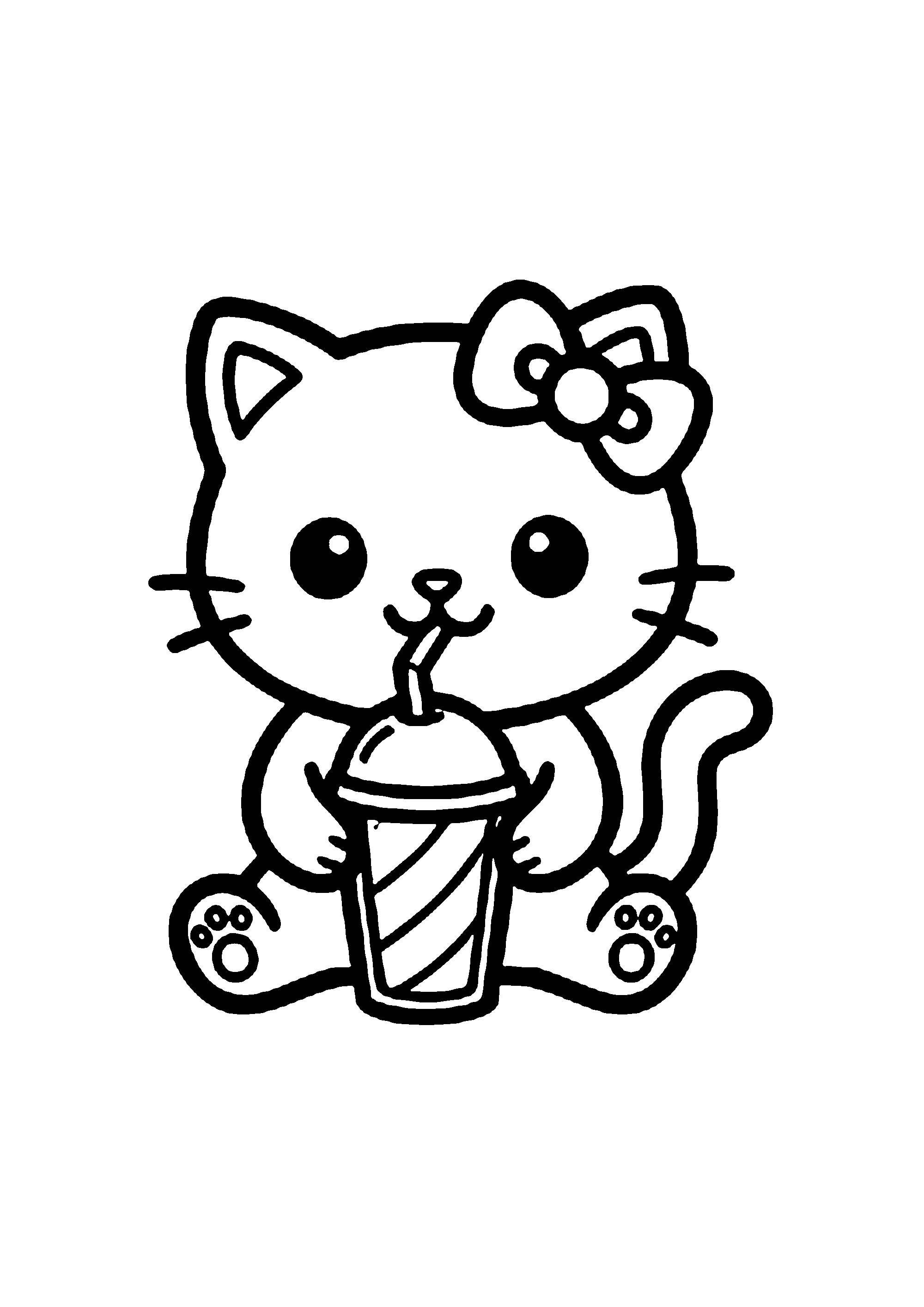 Coloriage aux contours nets : Hello Kitty Musicienne avec sa Guitare Acoustique