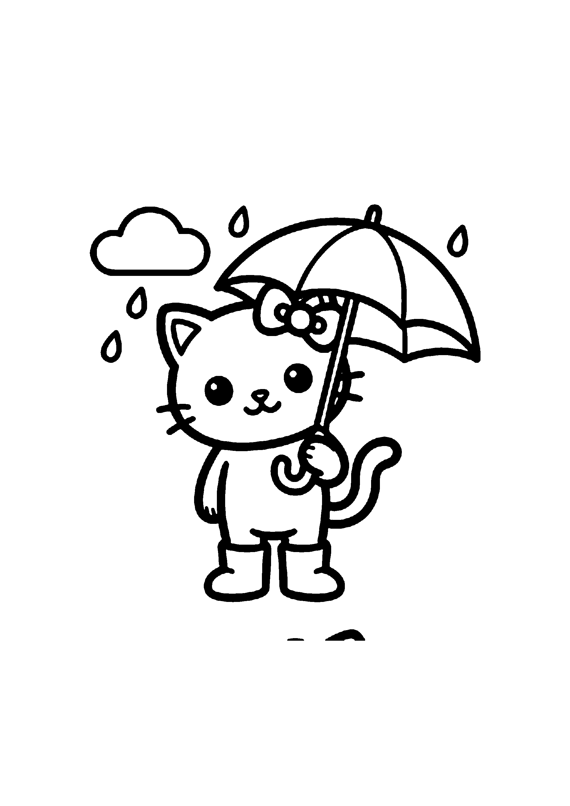 Coloriage aux contours nets : Hello Kitty Endormie sur un Nuage Moelleux