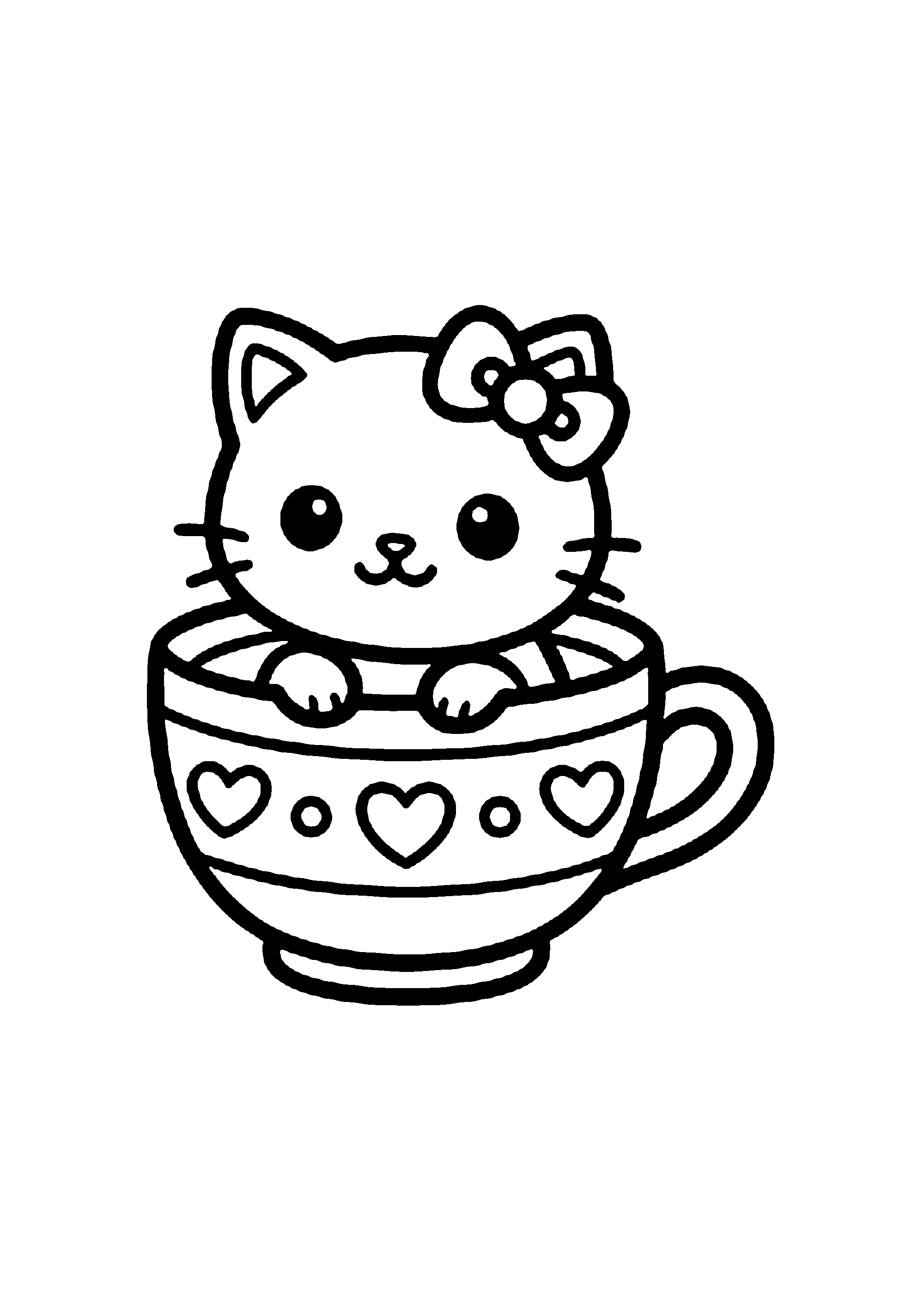 Coloriage aux contours nets : Hello Kitty Faisant du Patin à Roulettes