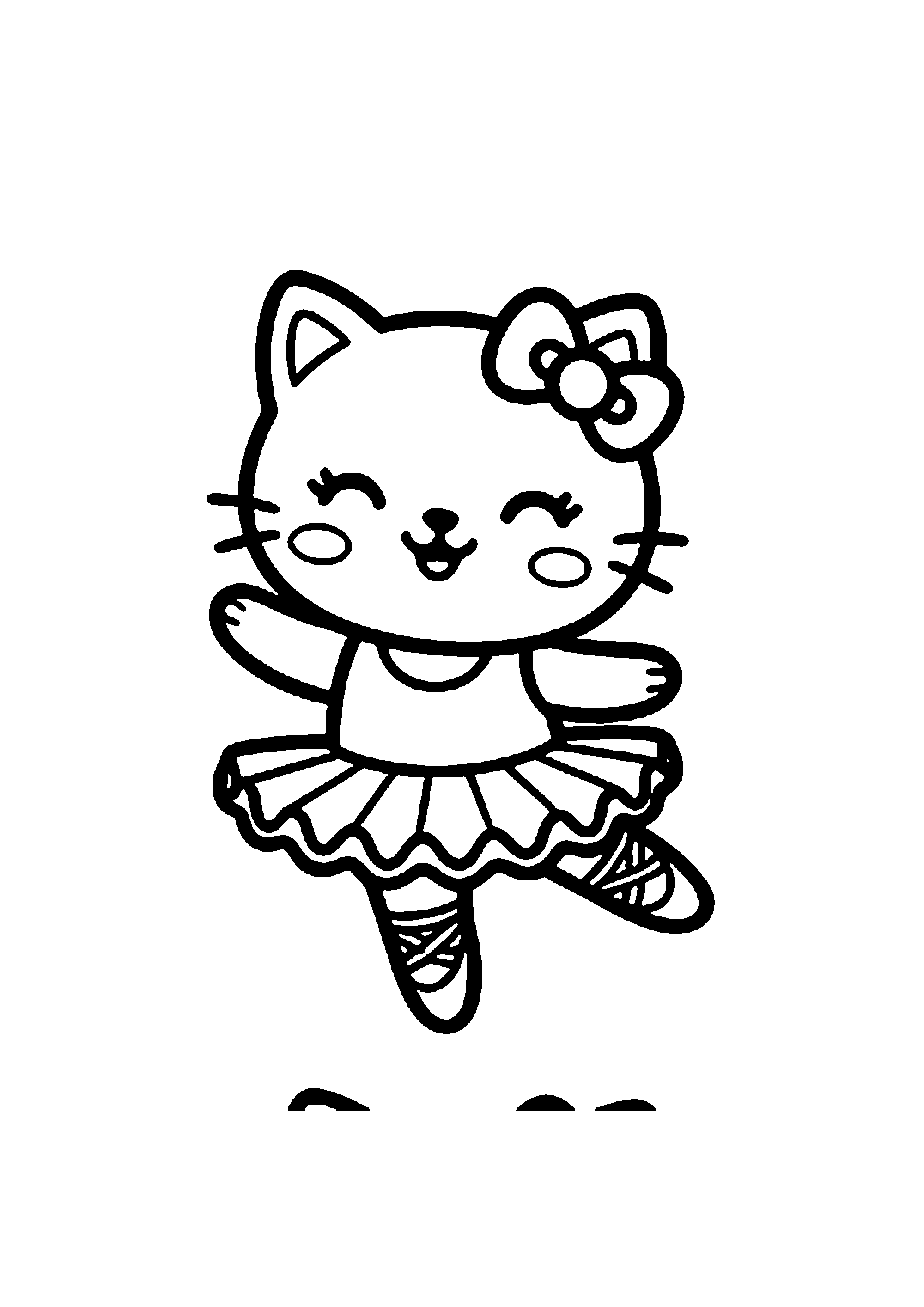 Coloriage aux contours nets : Hello Kitty Ballerine en Tutu et Pointes de Danse