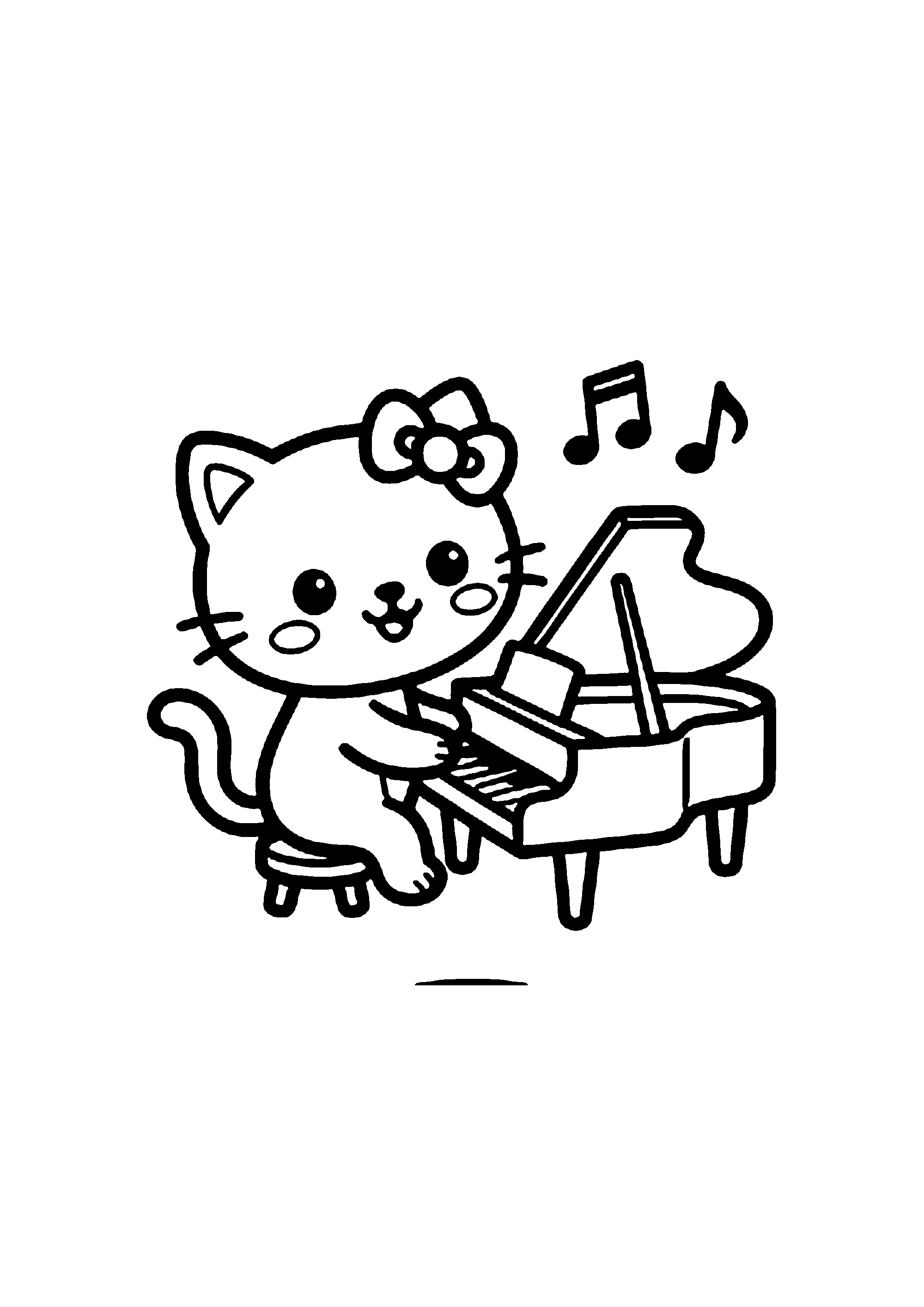 Coloriage aux contours nets : Hello Kitty au Piano à Queue de Concert