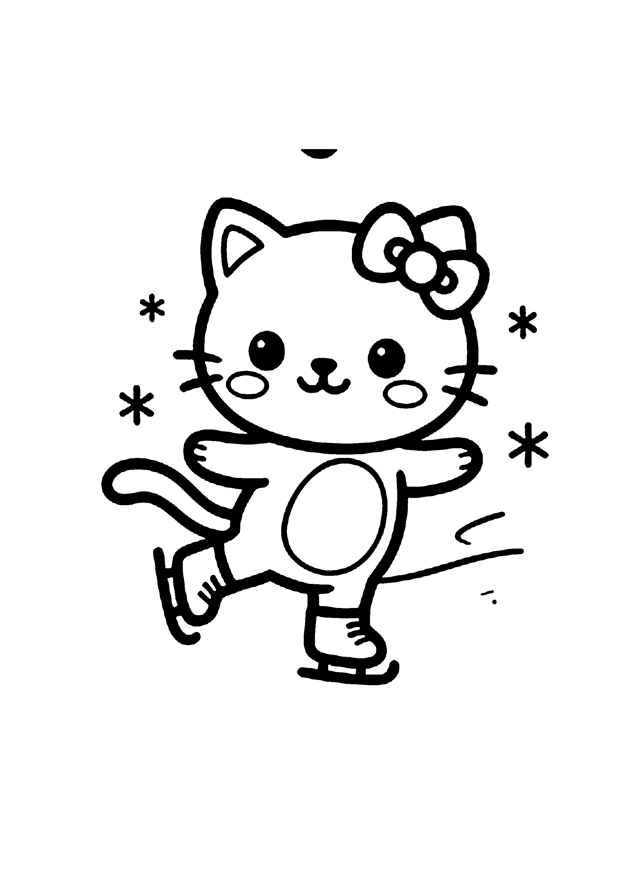 Coloriage aux contours nets : Hello Kitty Patinant sur la Glace