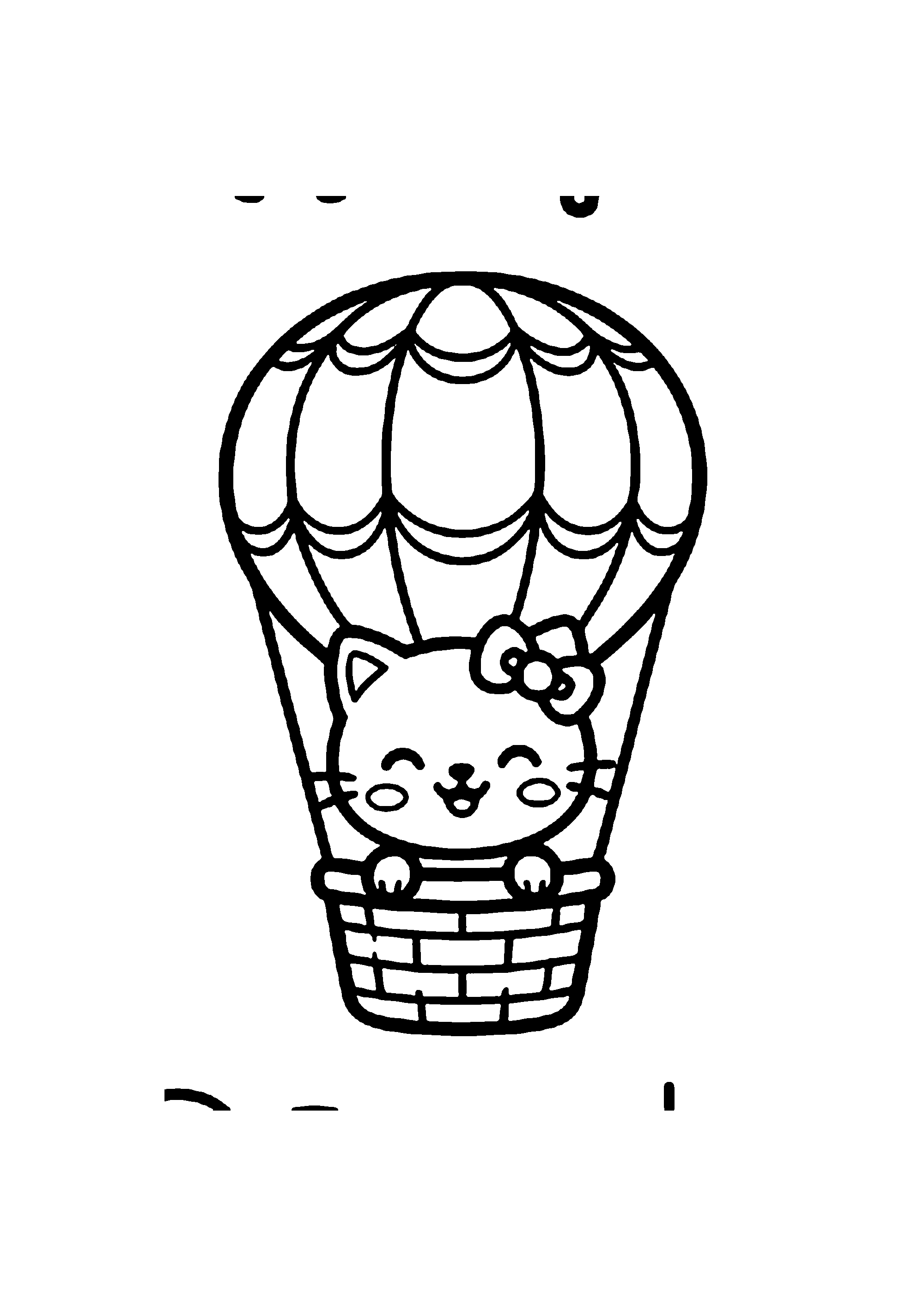 Coloriage aux contours nets : Hello Kitty en Voyage en Montgolfière
