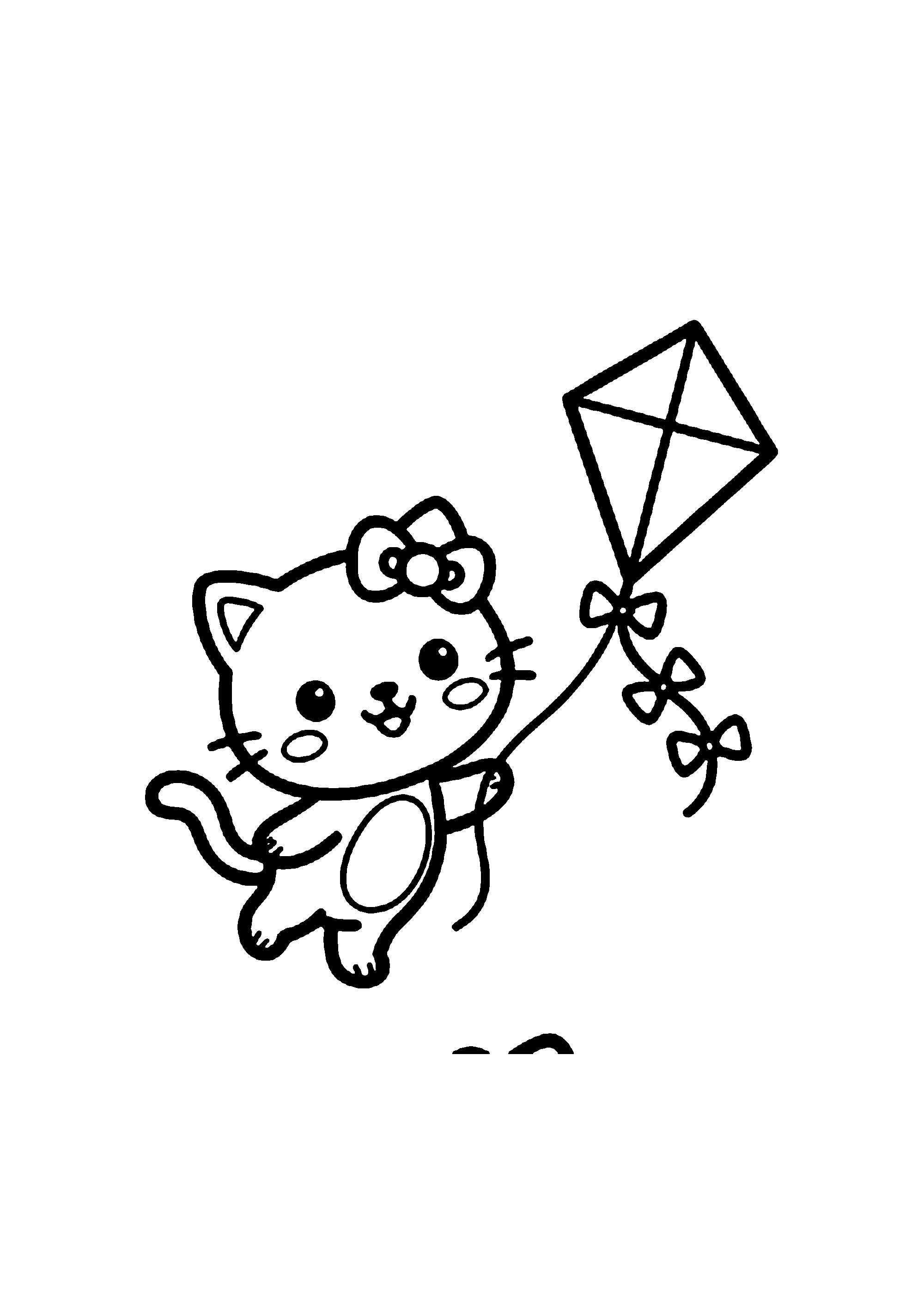 Coloriage aux contours nets : Hello Kitty Faisant Voler son Cerf-Volant