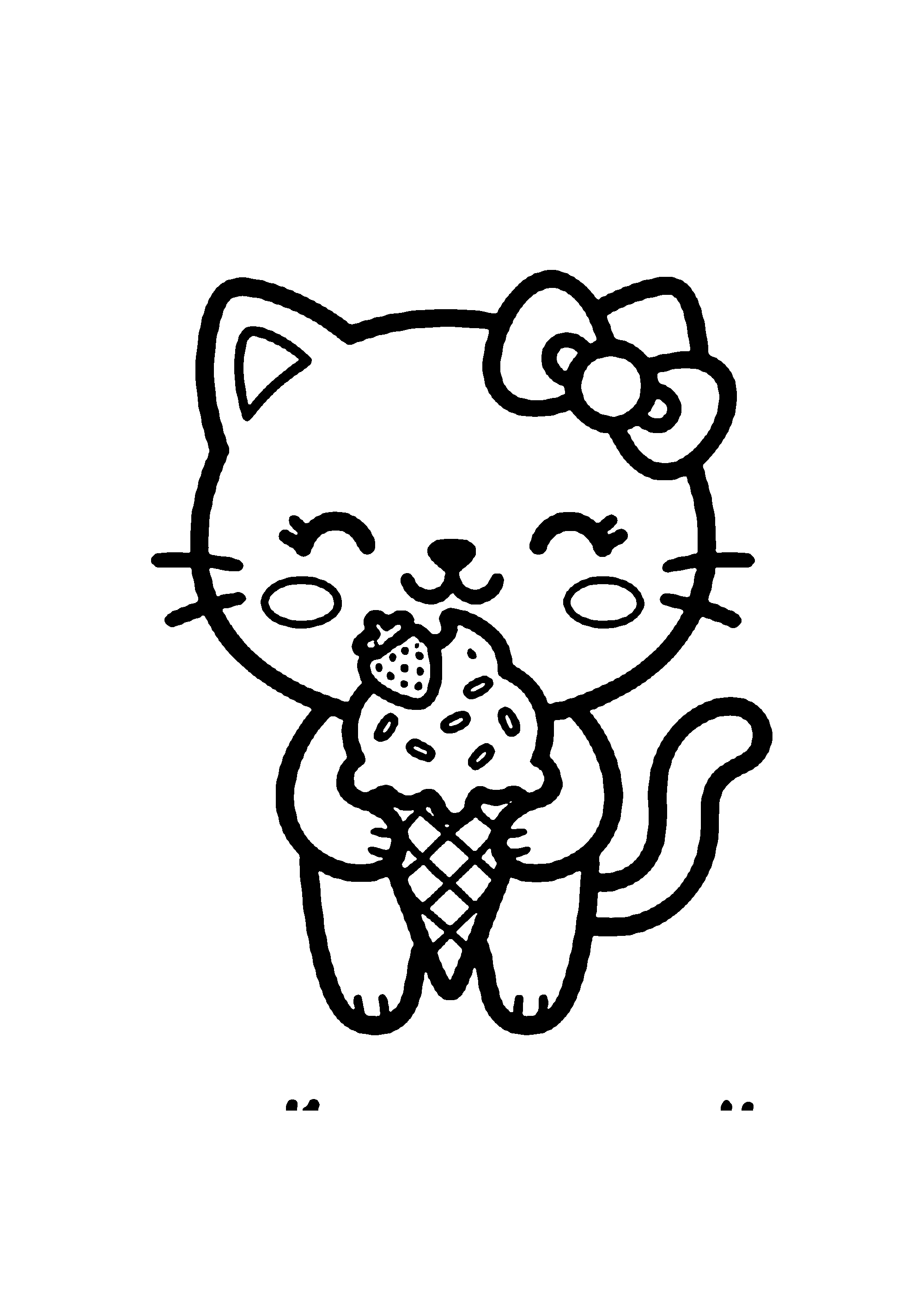 Coloriage aux contours nets : Hello Kitty Savourant un Délicieux Cornet de Glace