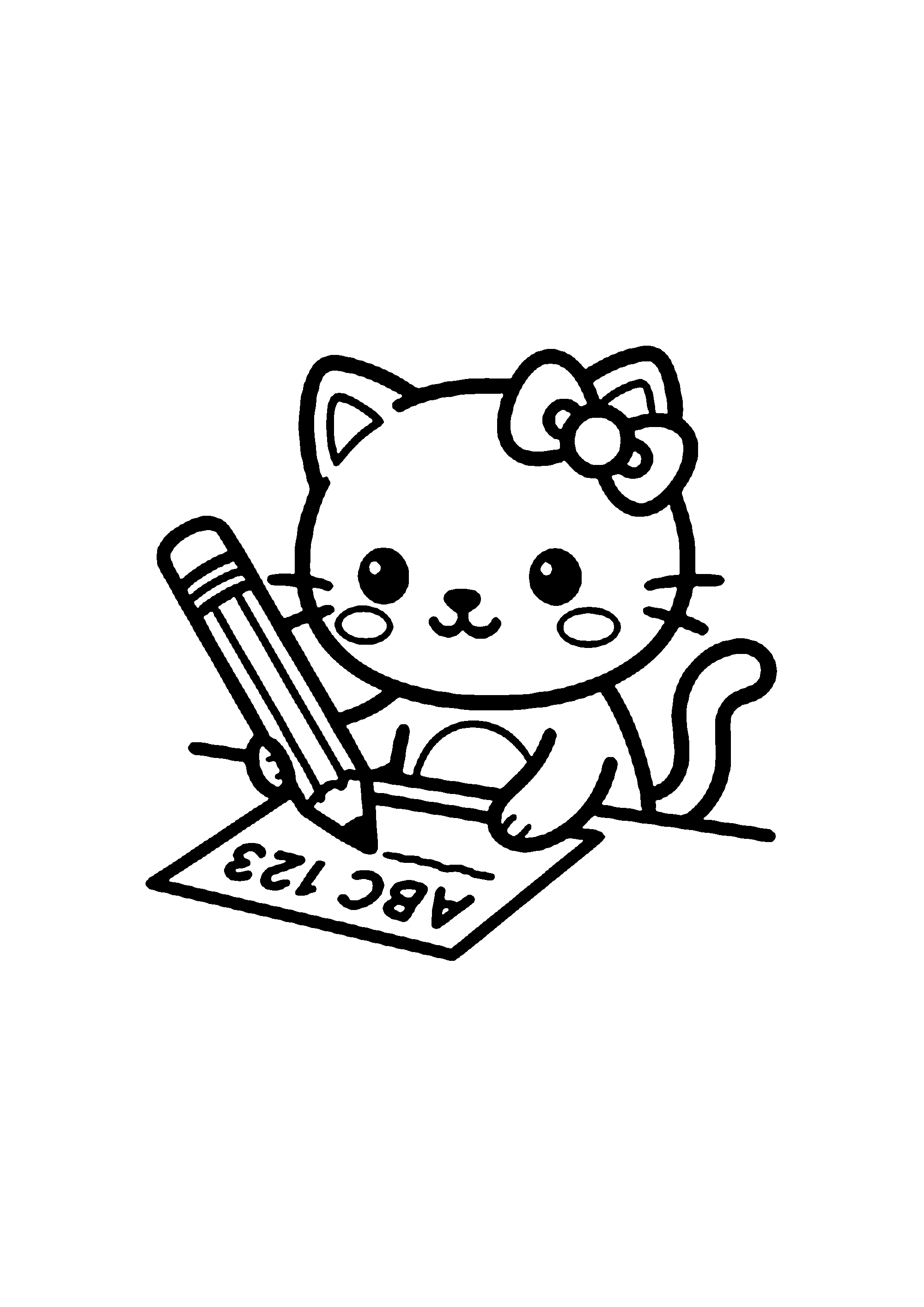 Coloriage aux contours nets : Hello Kitty Fêtant son Anniversaire avec ses Amis