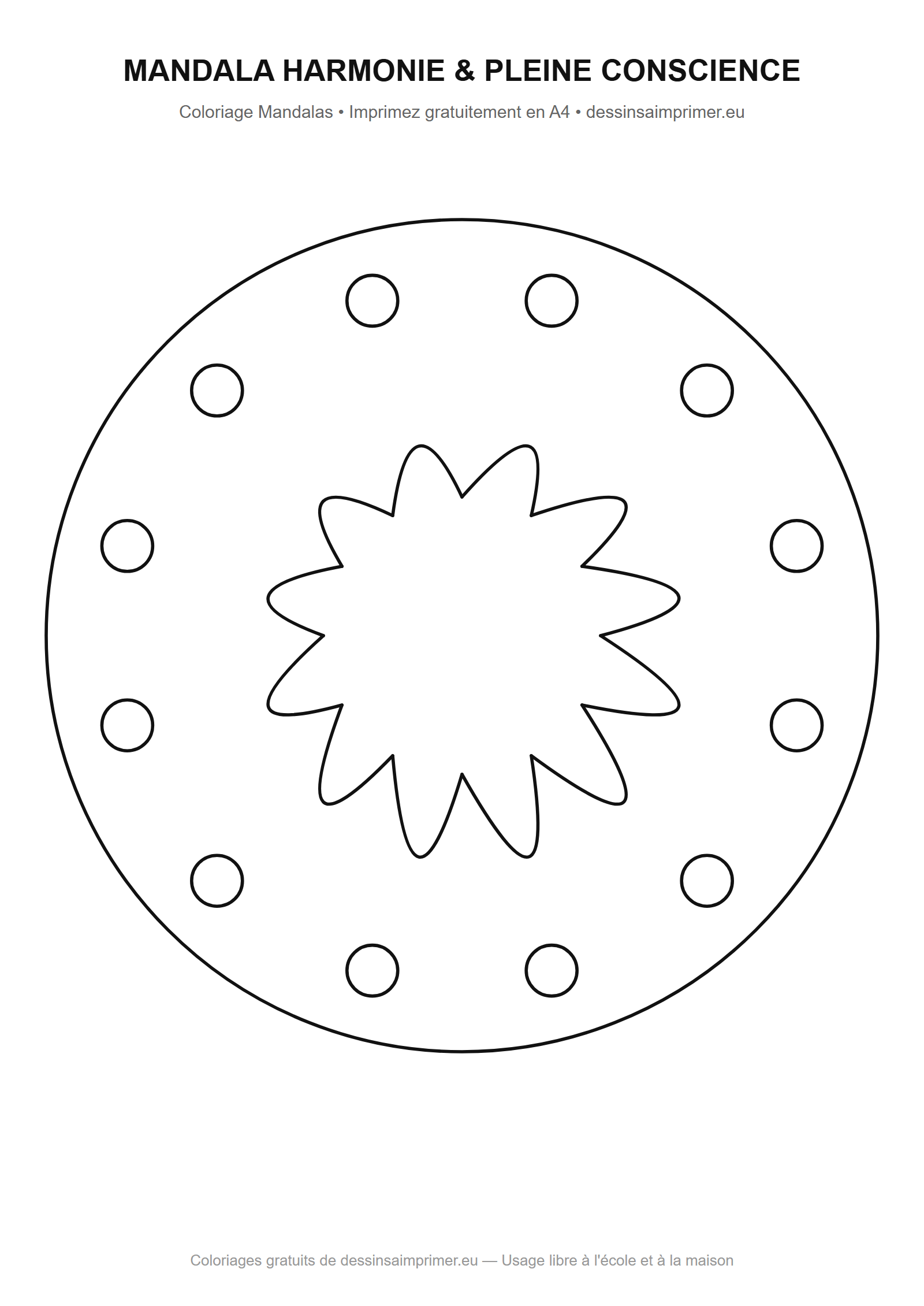 Coloriage aux contours nets : Mandala Harmonie & Pleine Conscience