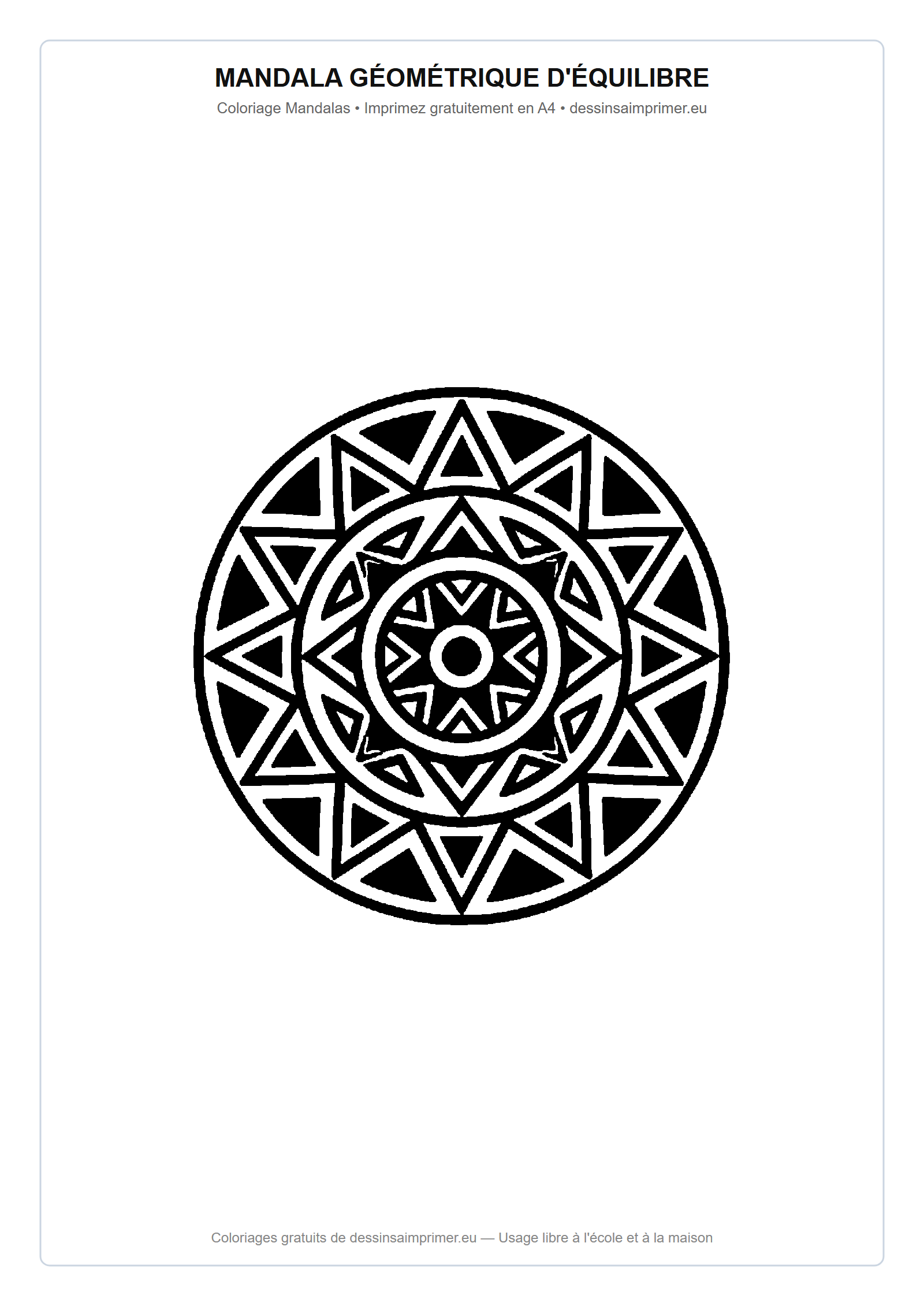 Coloriage aux contours nets : Mandala Géométrique d'Équilibre