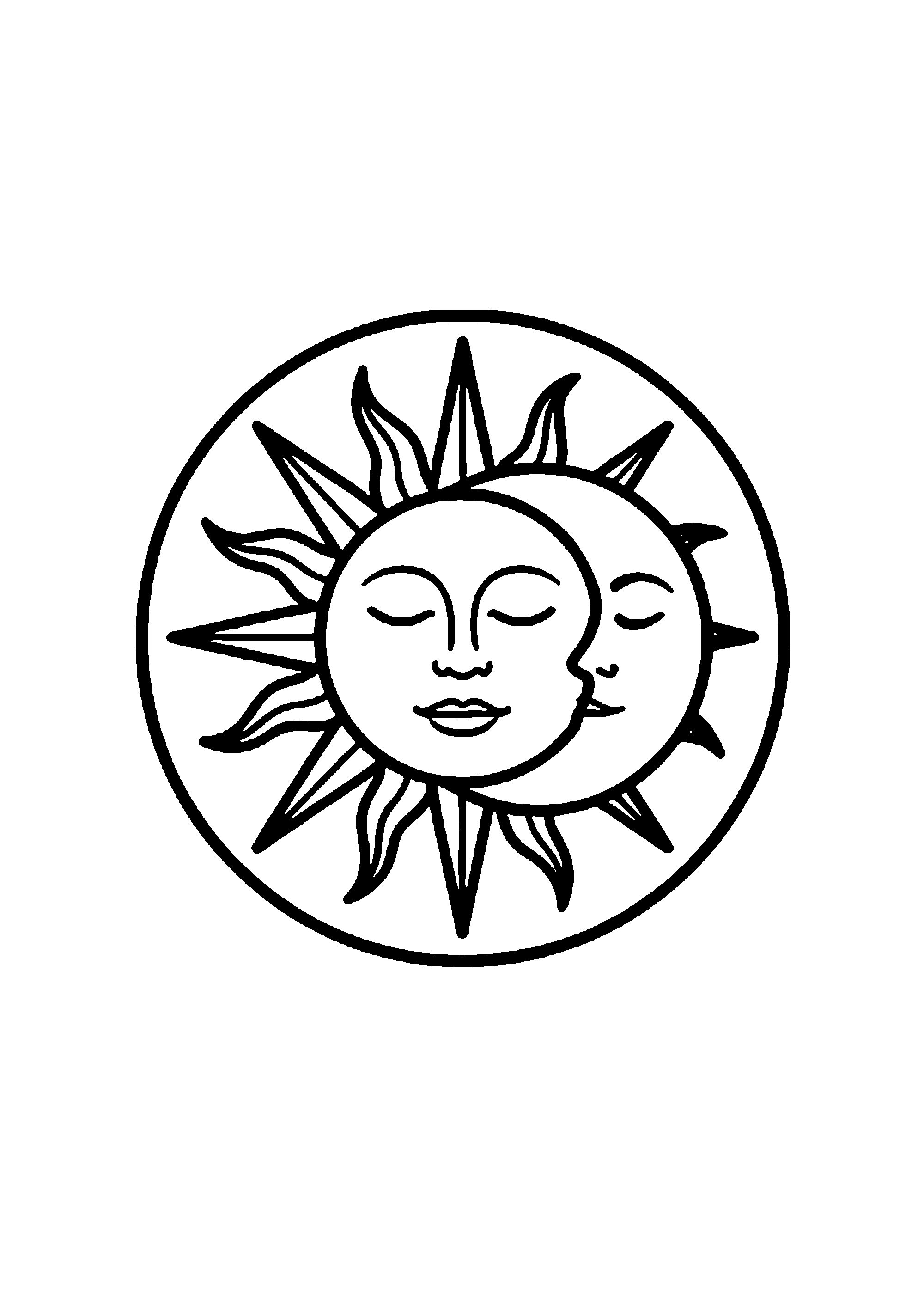Coloriage aux contours nets : Mandala Harmonie du Soleil et de la Lune