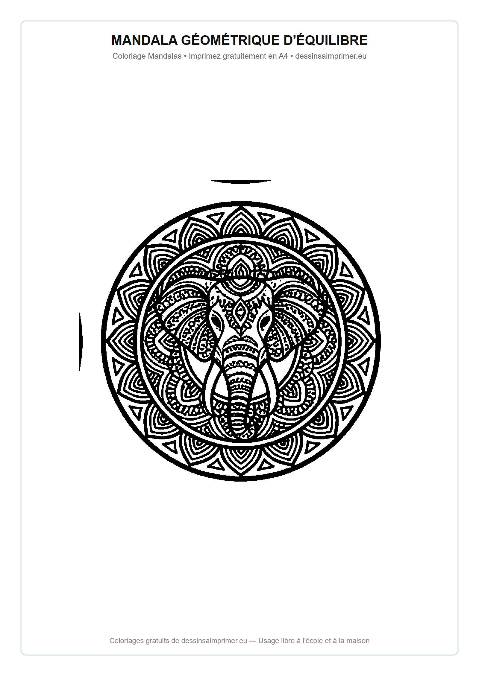 Coloriage aux contours nets : Mandala Géométrique d'Équilibre