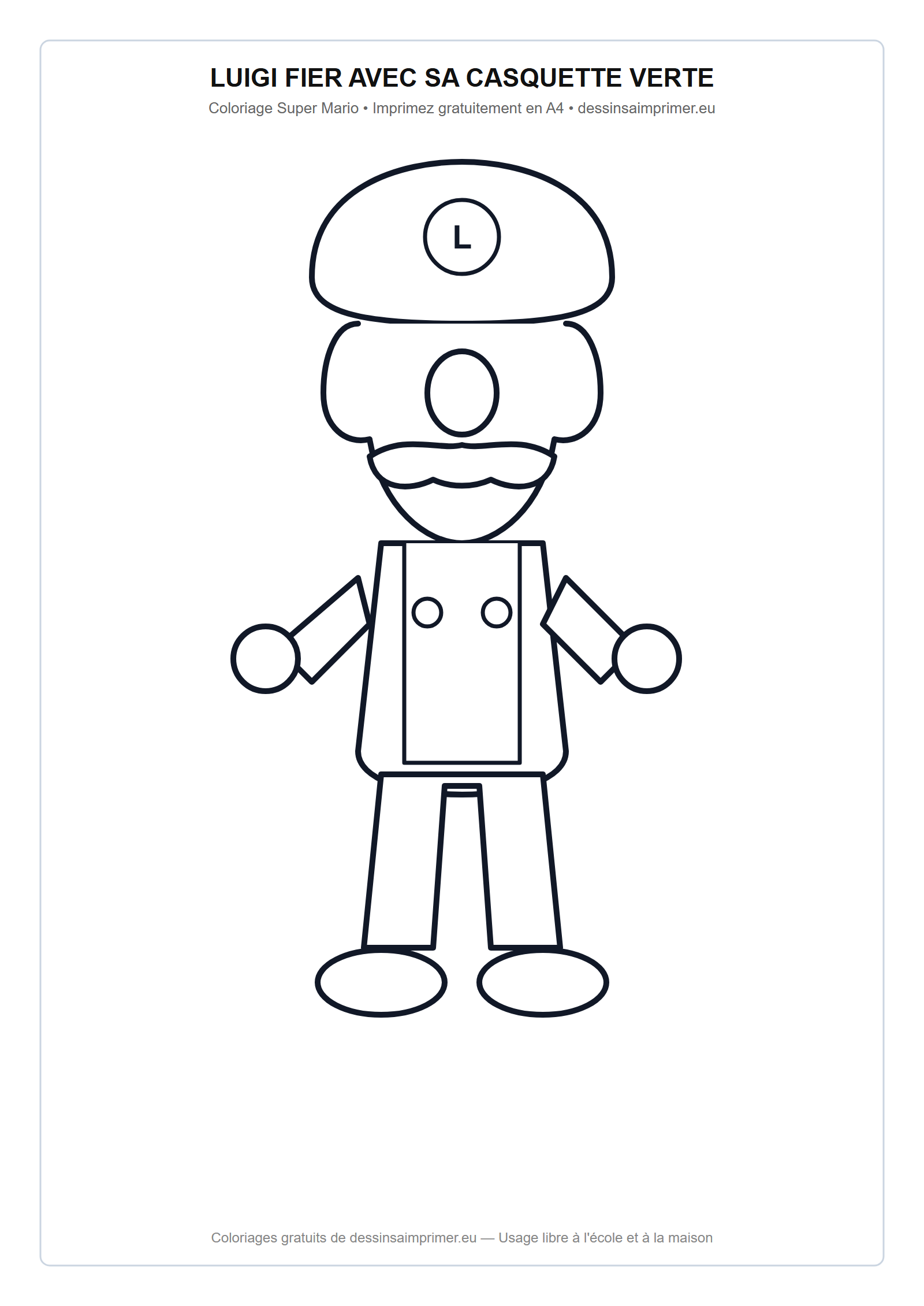 Coloriage aux contours nets : Luigi Fier avec sa Casquette Verte