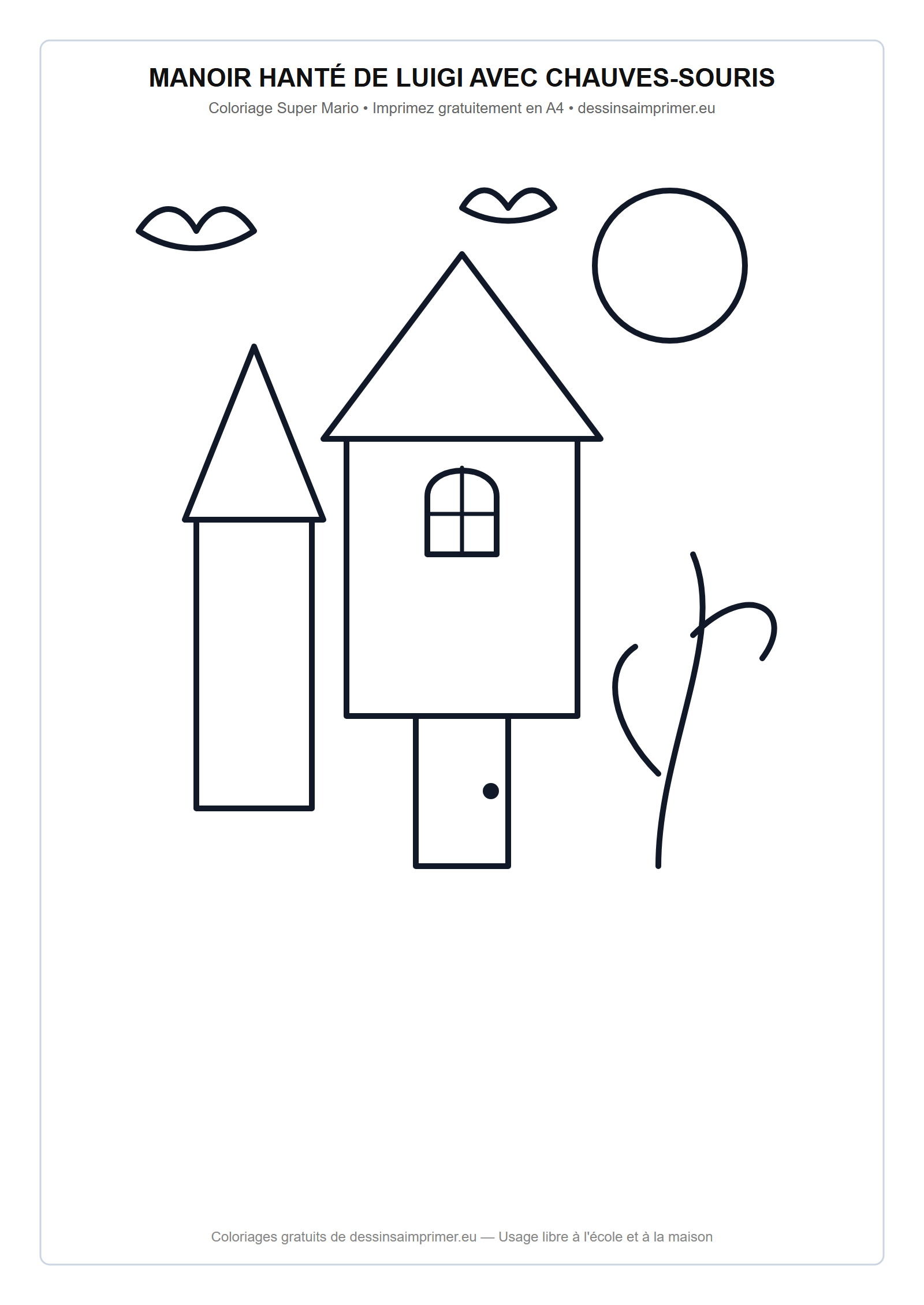 Coloriage aux contours nets : Manoir Hanté de Luigi avec Chauves-Souris