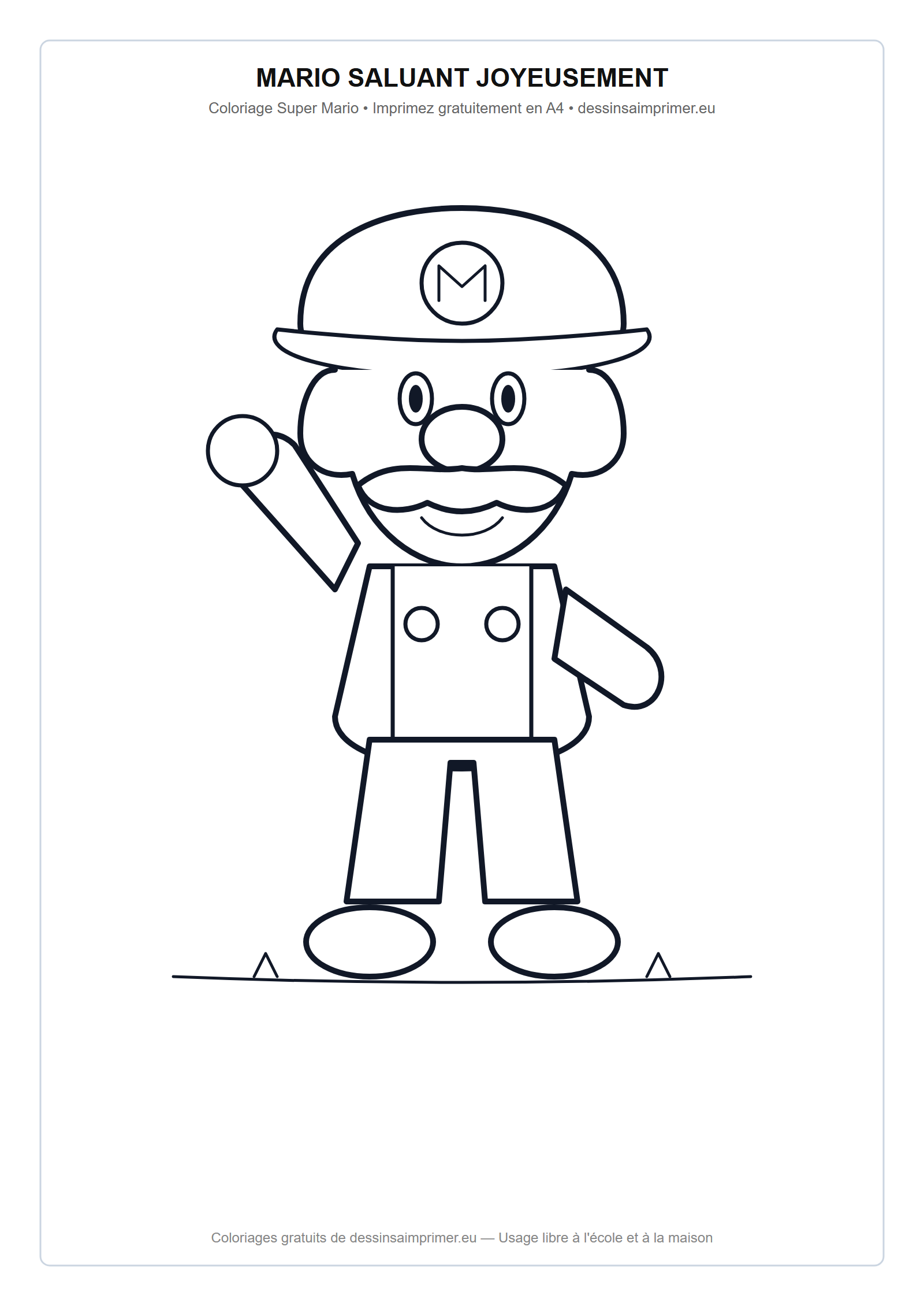 Coloriage aux contours nets : Mario Saluant Joyeusement