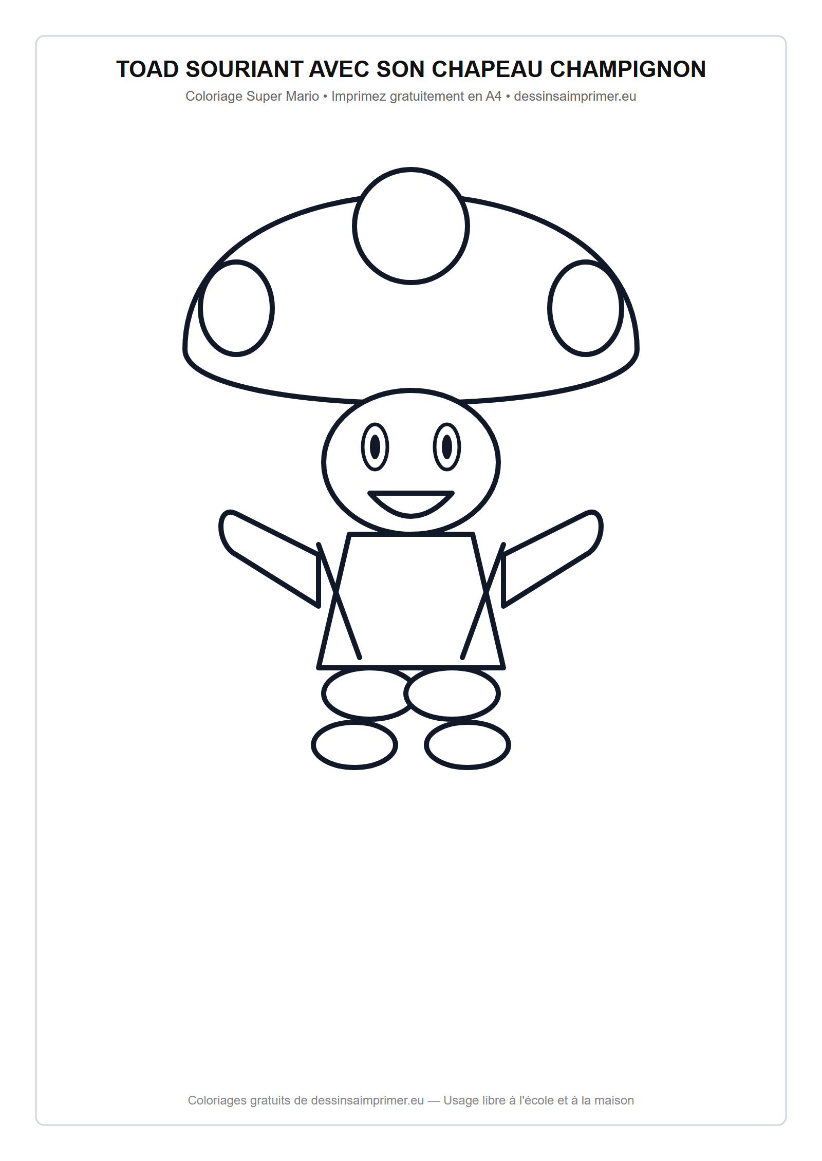 Coloriage aux contours nets : Toad Souriant avec son Chapeau Champignon