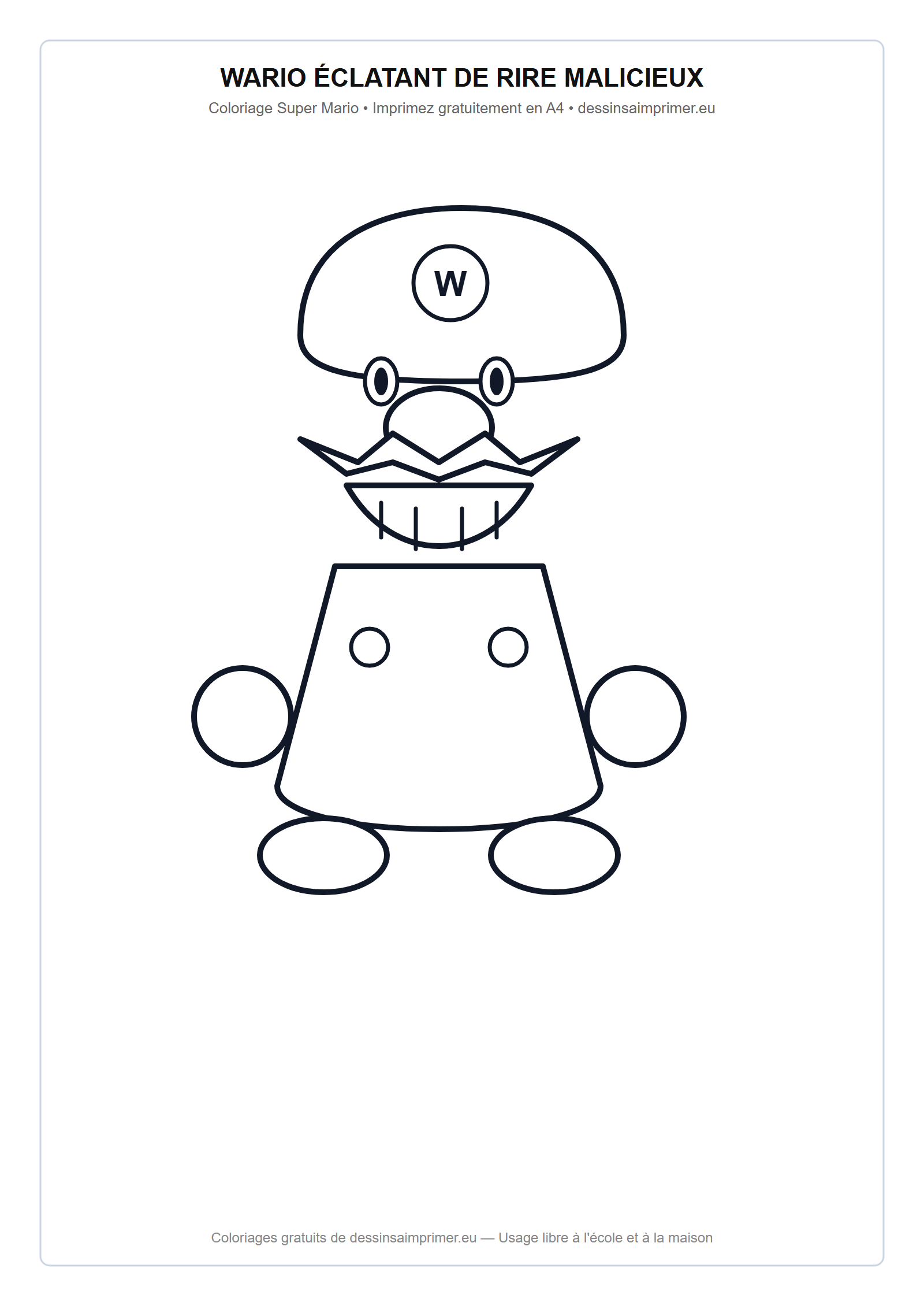 Coloriage aux contours nets : Wario Éclatant de Rire Malicieux