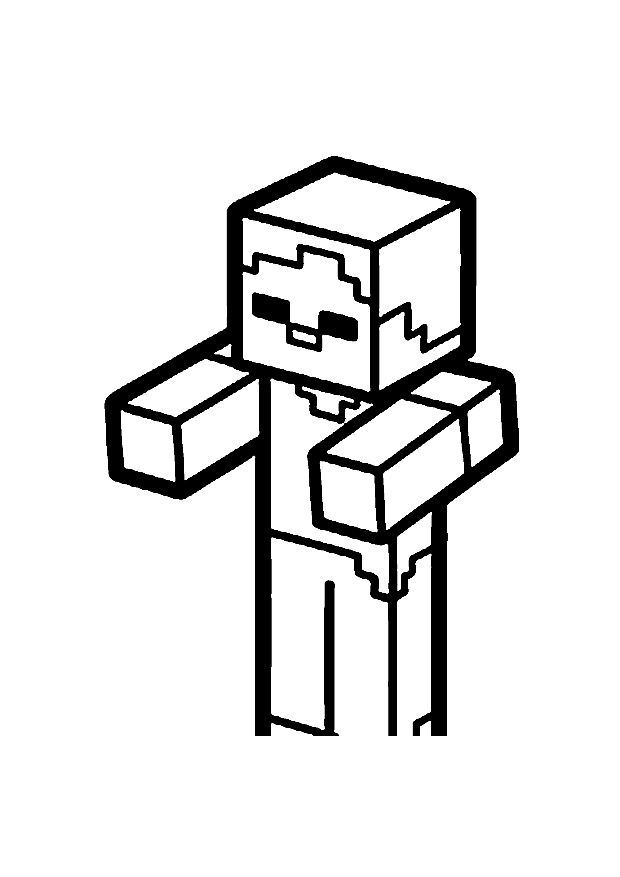 Coloriage aux contours nets : Zombie Rôdant dans la Nuit Pixelisée