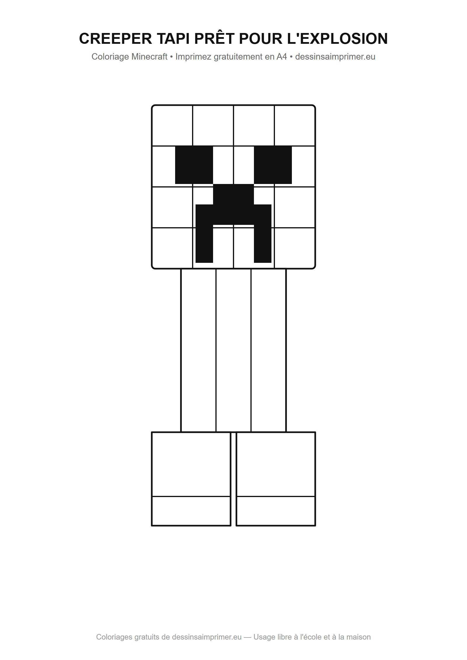 Coloriage aux contours nets : Creeper Tapi Prêt pour l'Explosion