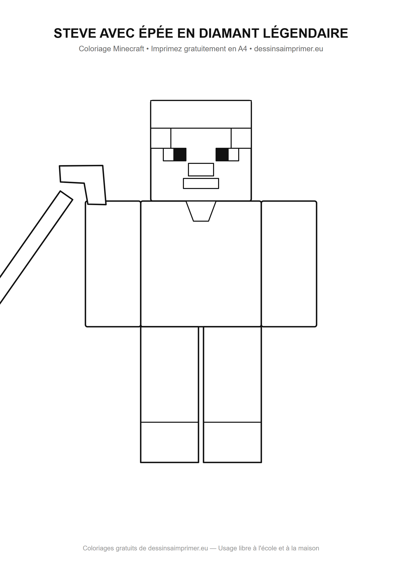 Coloriage aux contours nets : Steve avec Épée en Diamant Légendaire