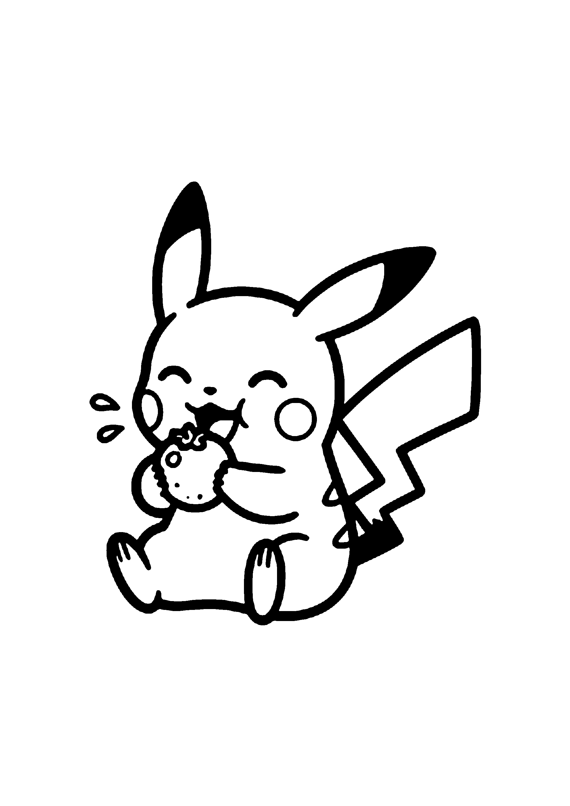 Coloriage aux contours nets : Pikachu Électrique Bondissant avec Étincelles Dorées